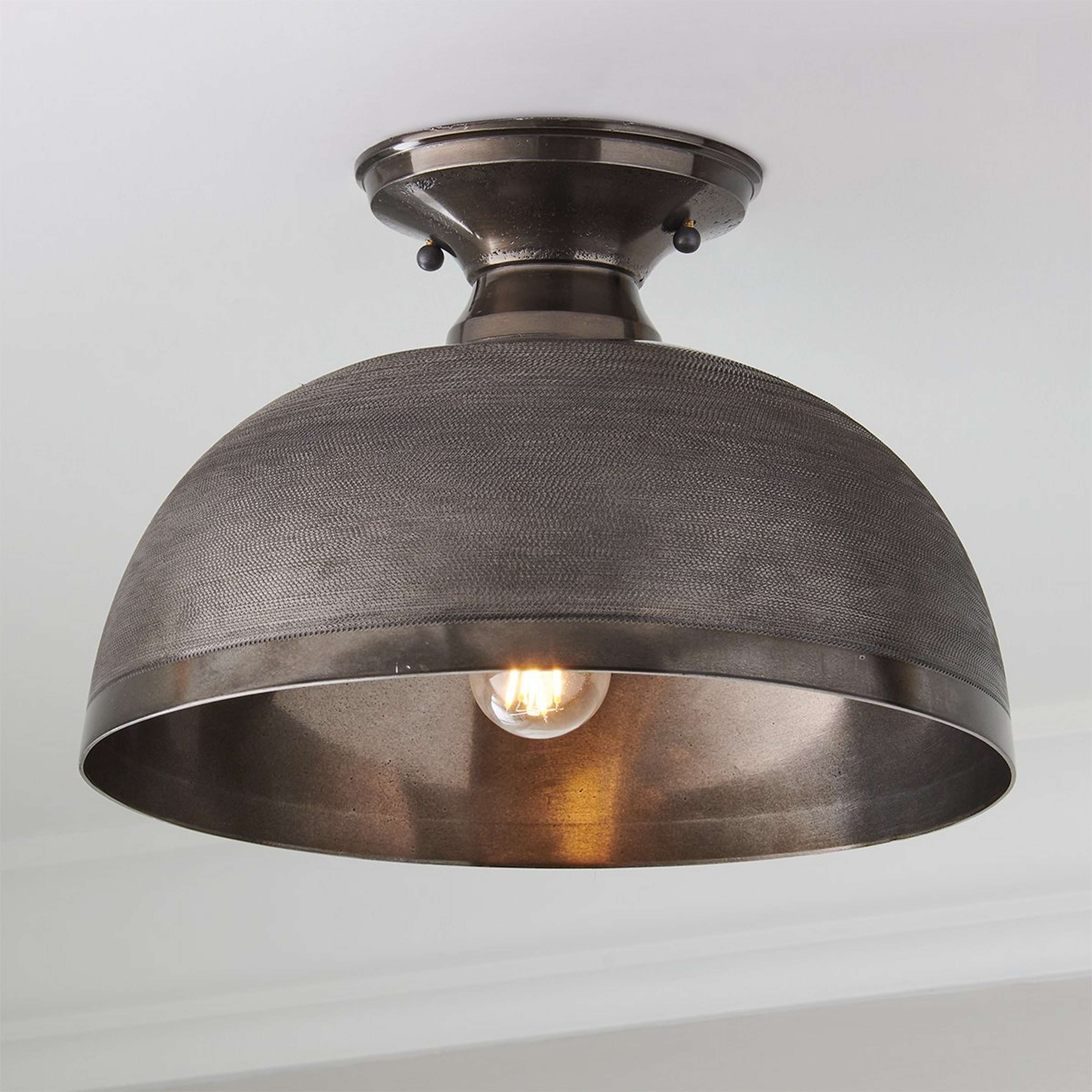 A Hachure Dome Semi-Flush Ceiling Light - Large with Antique Nickel color