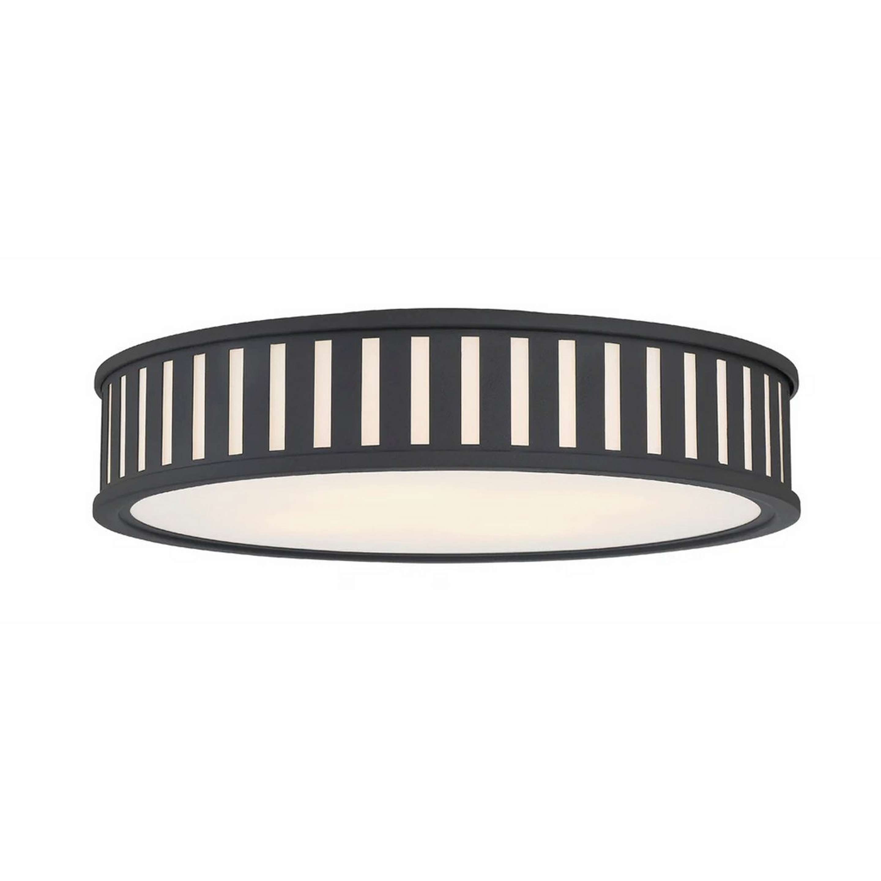 A Bradford Drum Ceiling Light with Forged Black / Frosted Glass color