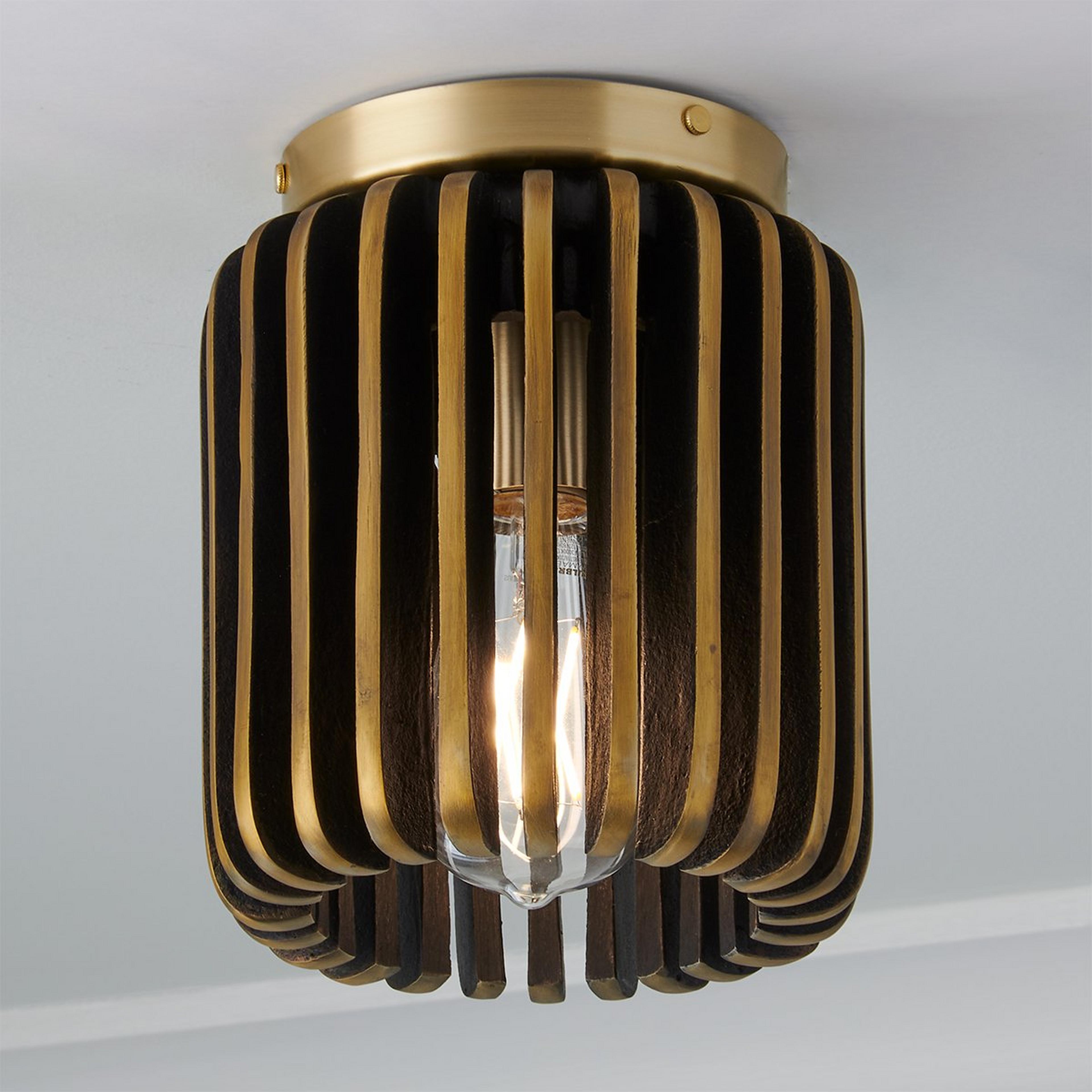 A Linear Cage Ceiling Light with Brushed Brass / Black color