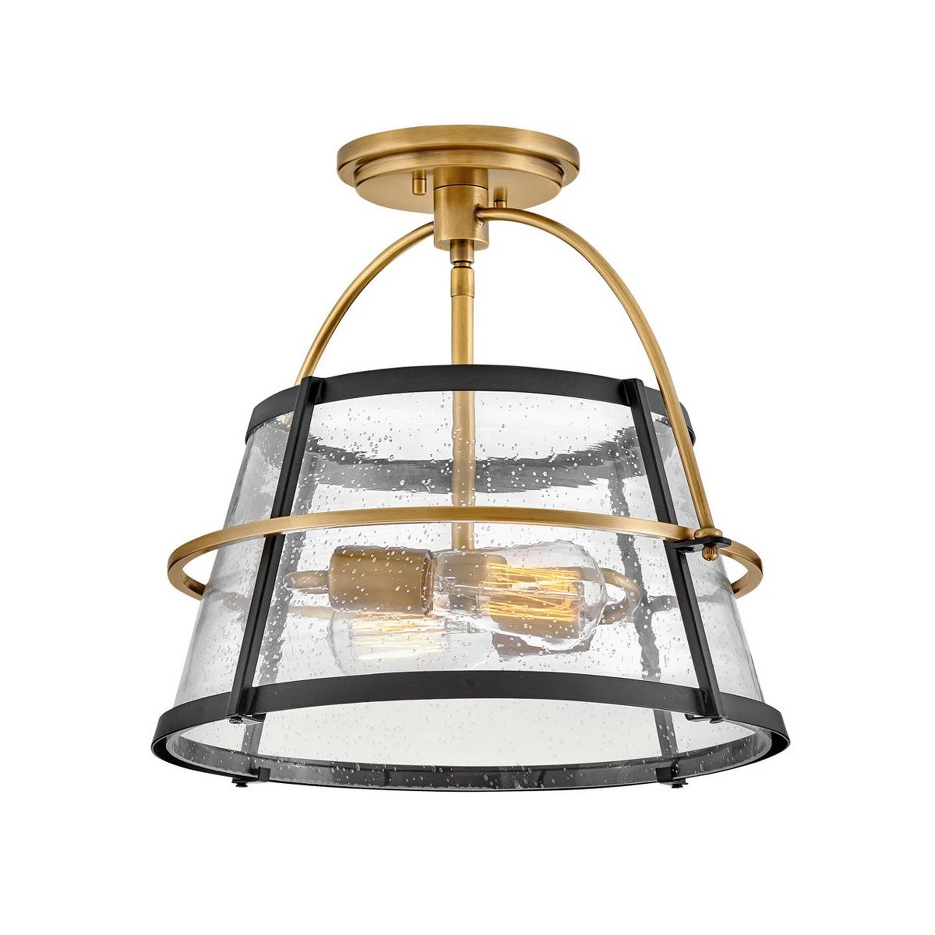 A Mid-Century Seeded Glass Semi-Flush Ceiling Light with Antique Brass / Seeded Glass / Black color