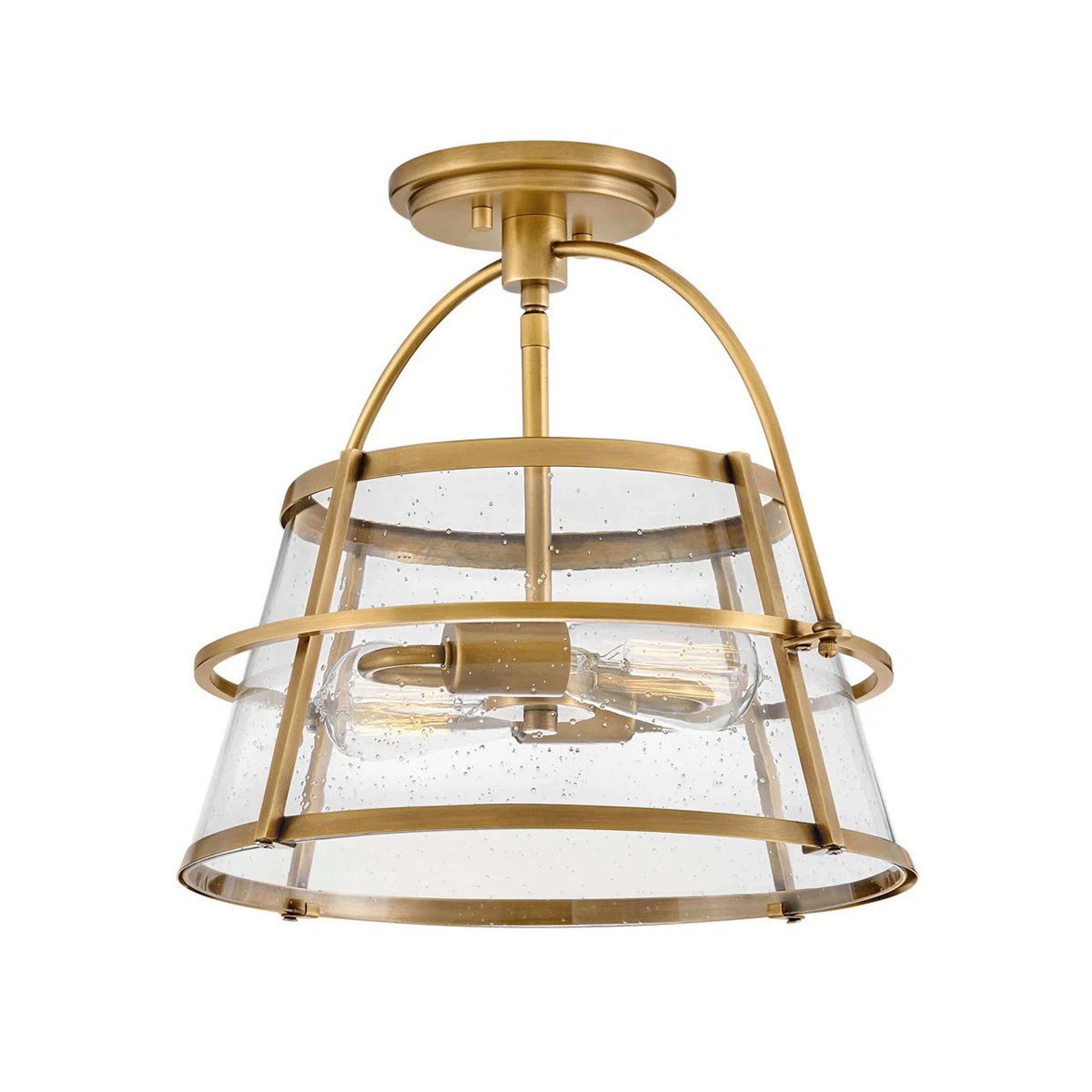 A Mid-Century Seeded Glass Semi-Flush Ceiling Light with Antique Brass / Seeded Glass color