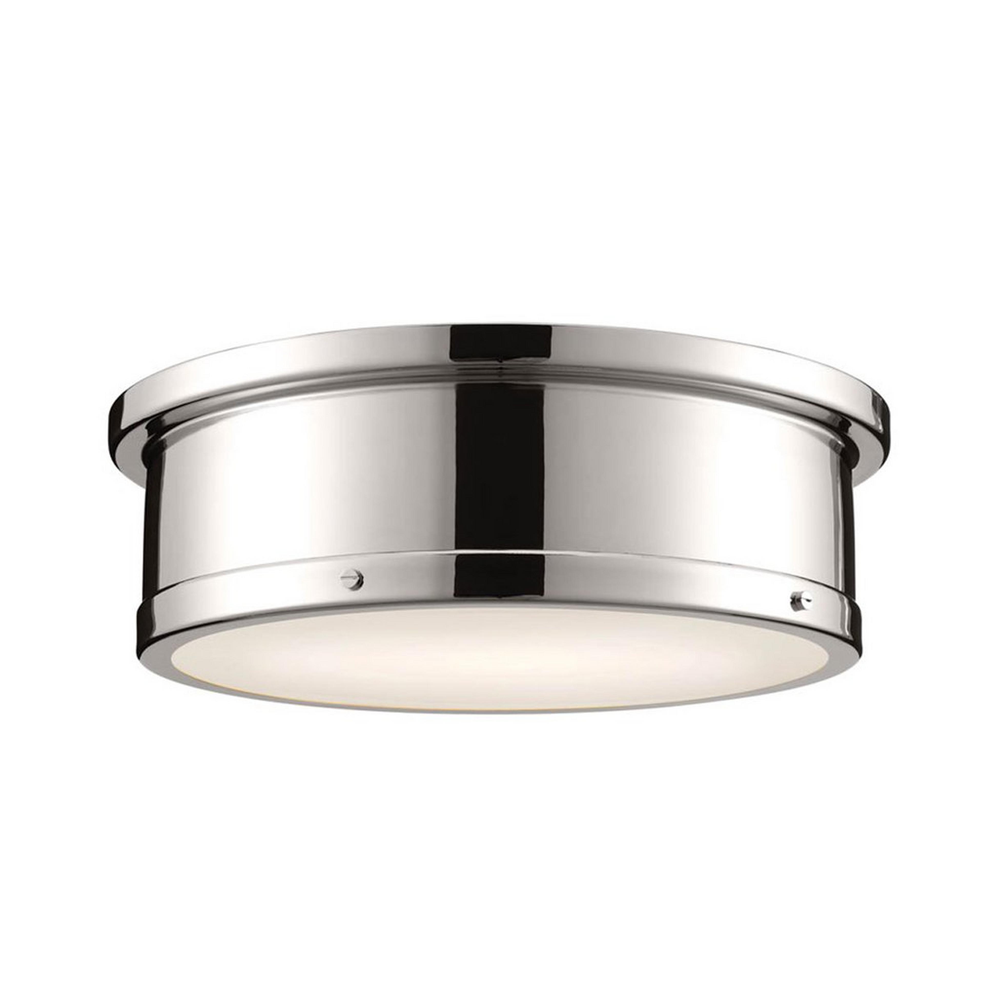 A Metal Drum Ceiling Light with Polished Nickel color