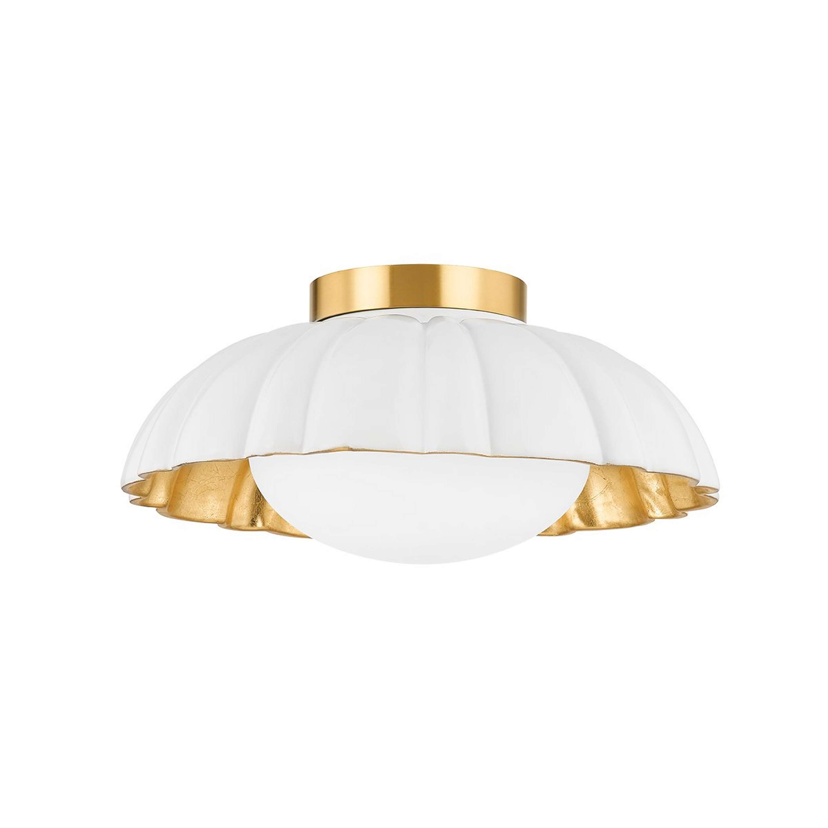 A Scalloped Ceramic Ceiling Light with White / Gold Leaf color
