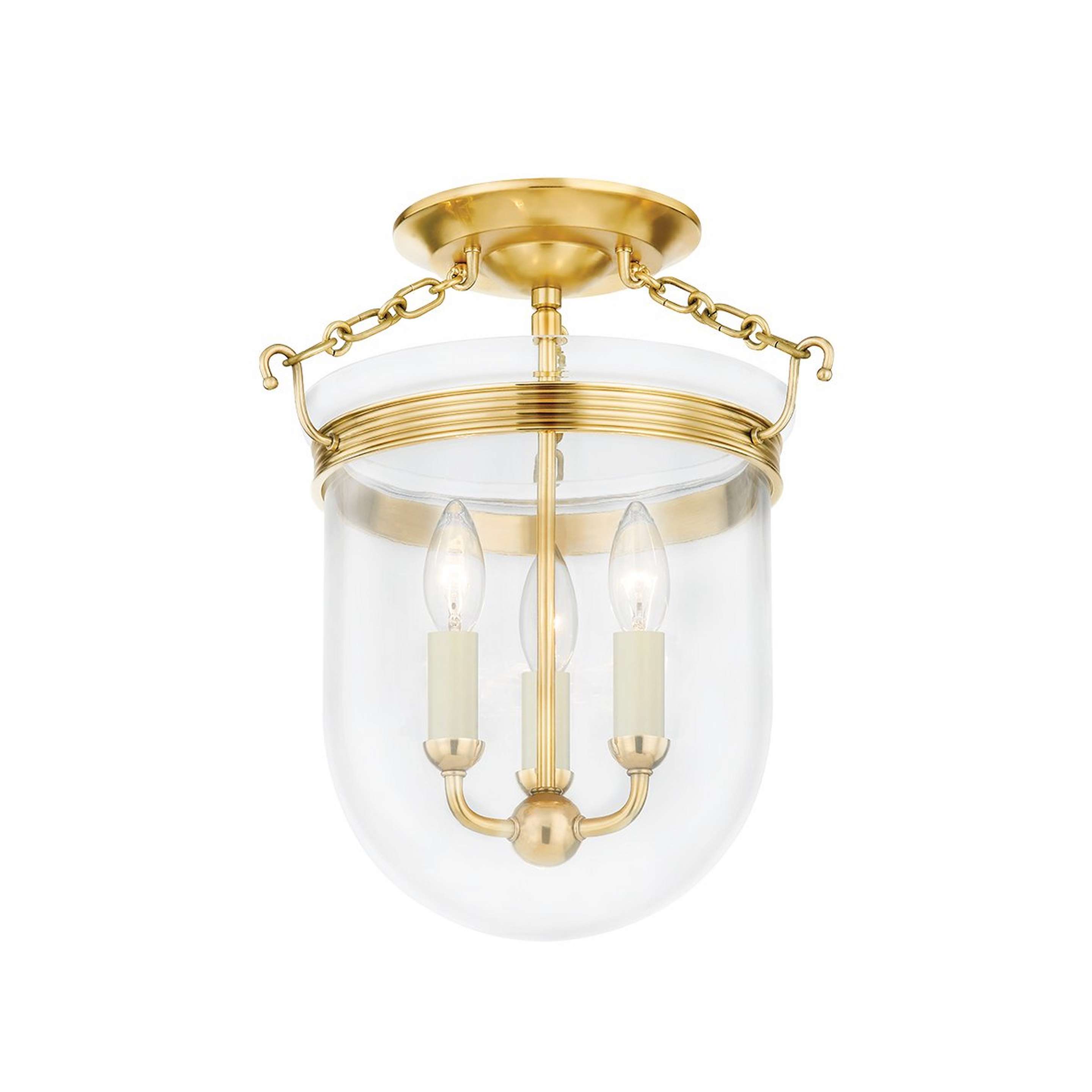 A Ortensia Glass Bell Ceiling Light with Aged Brass / Clear Glass color