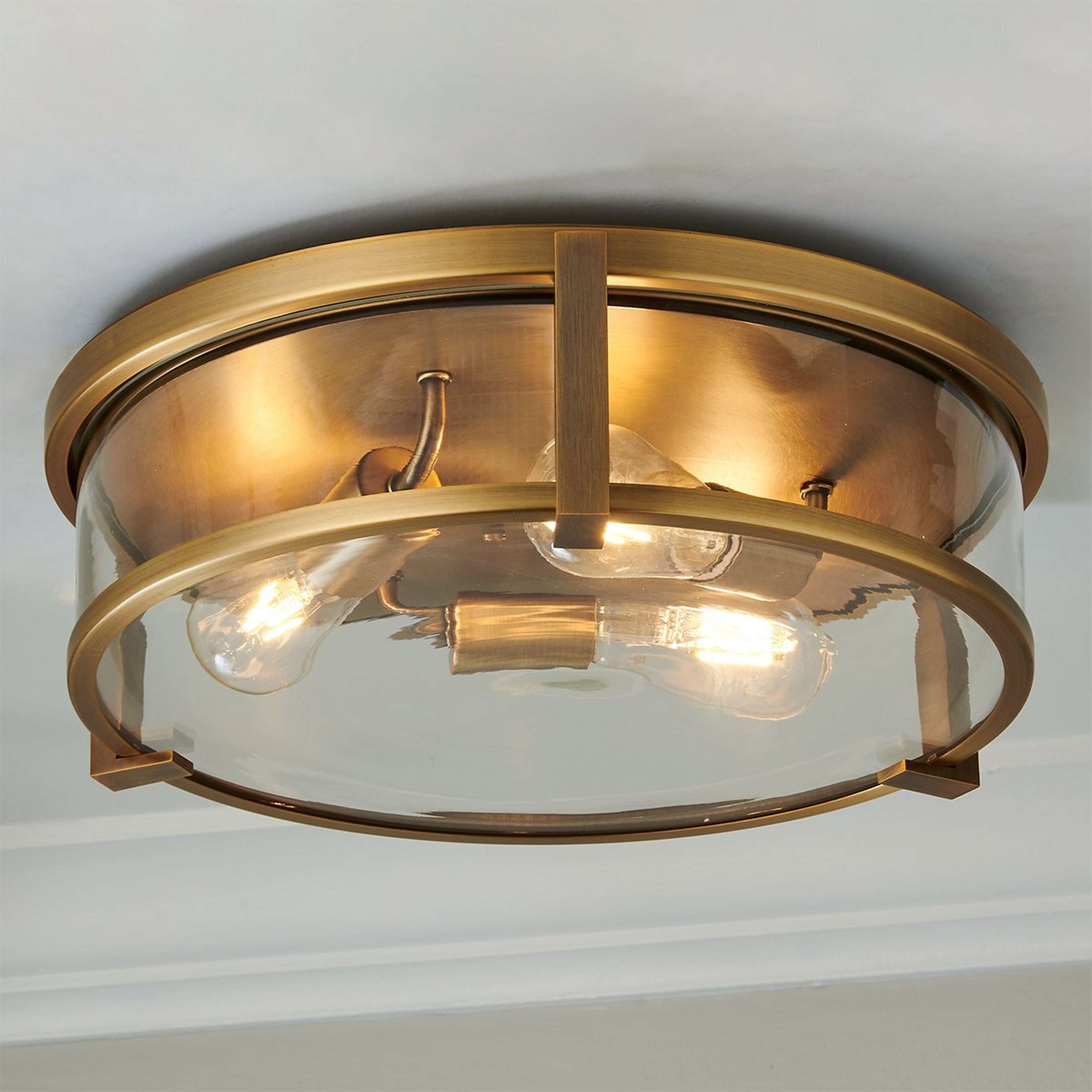 A Lenora Clear Glass Ceiling Light with Antique Brass / Clear Glass color