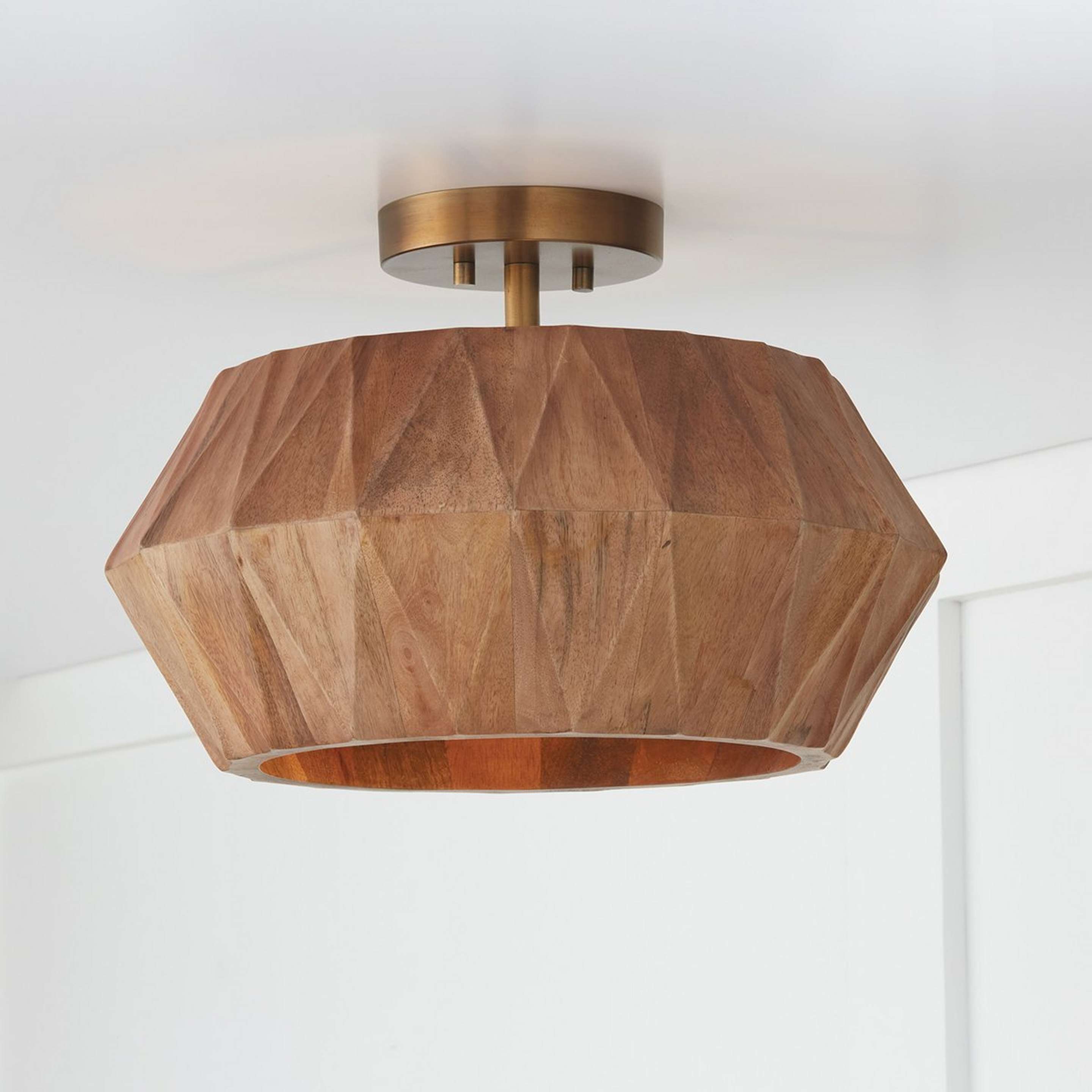 A Conclave Convertible Semi-Flush Ceiling Light with Aged Brass / Mango Wood color