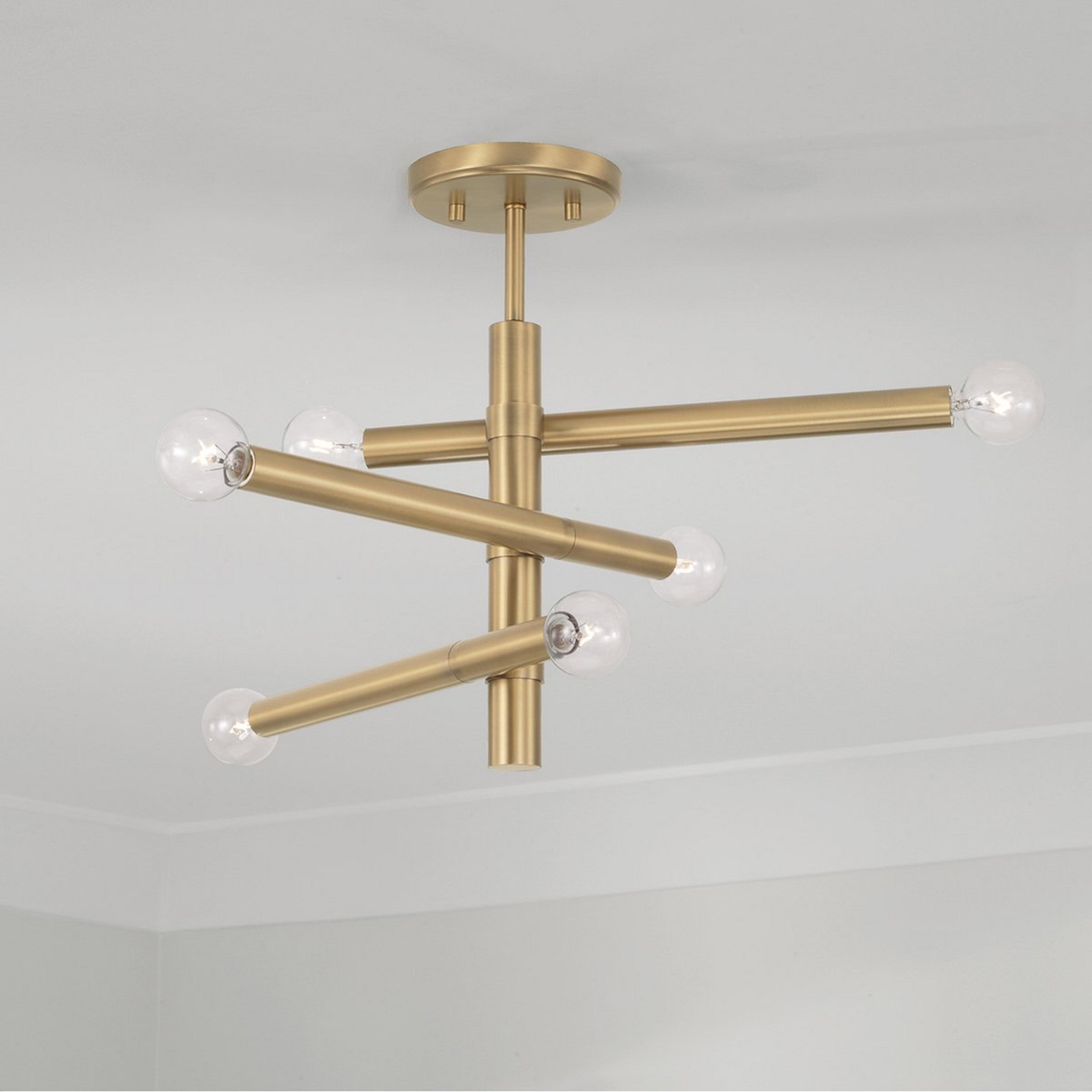 A Thatch Semi-Flush Ceiling Light with Aged Brass color