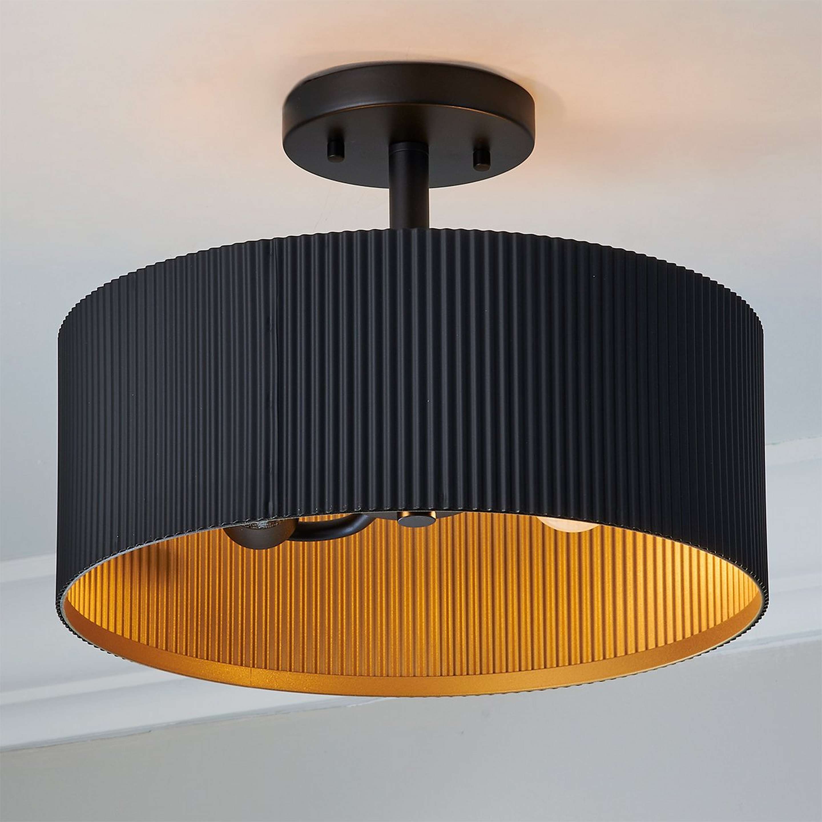A Aperture Semi-Flush Ceiling Light with Matte Black / Gold color