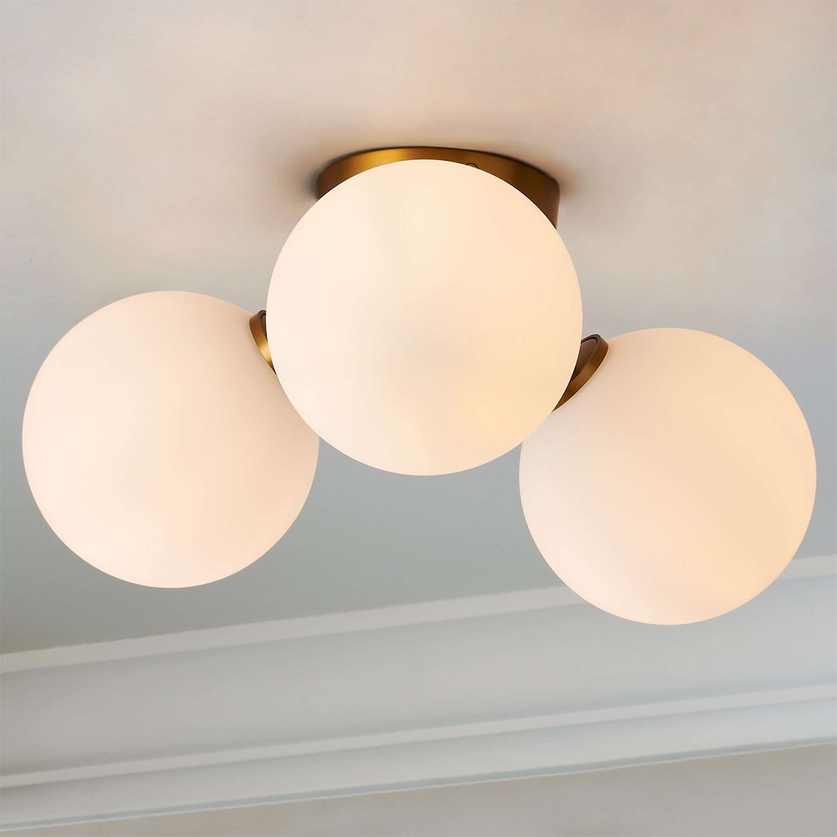 A Algonac Spheres Ceiling Light - Opal with Aged Gold / Matte Opal Glass color
