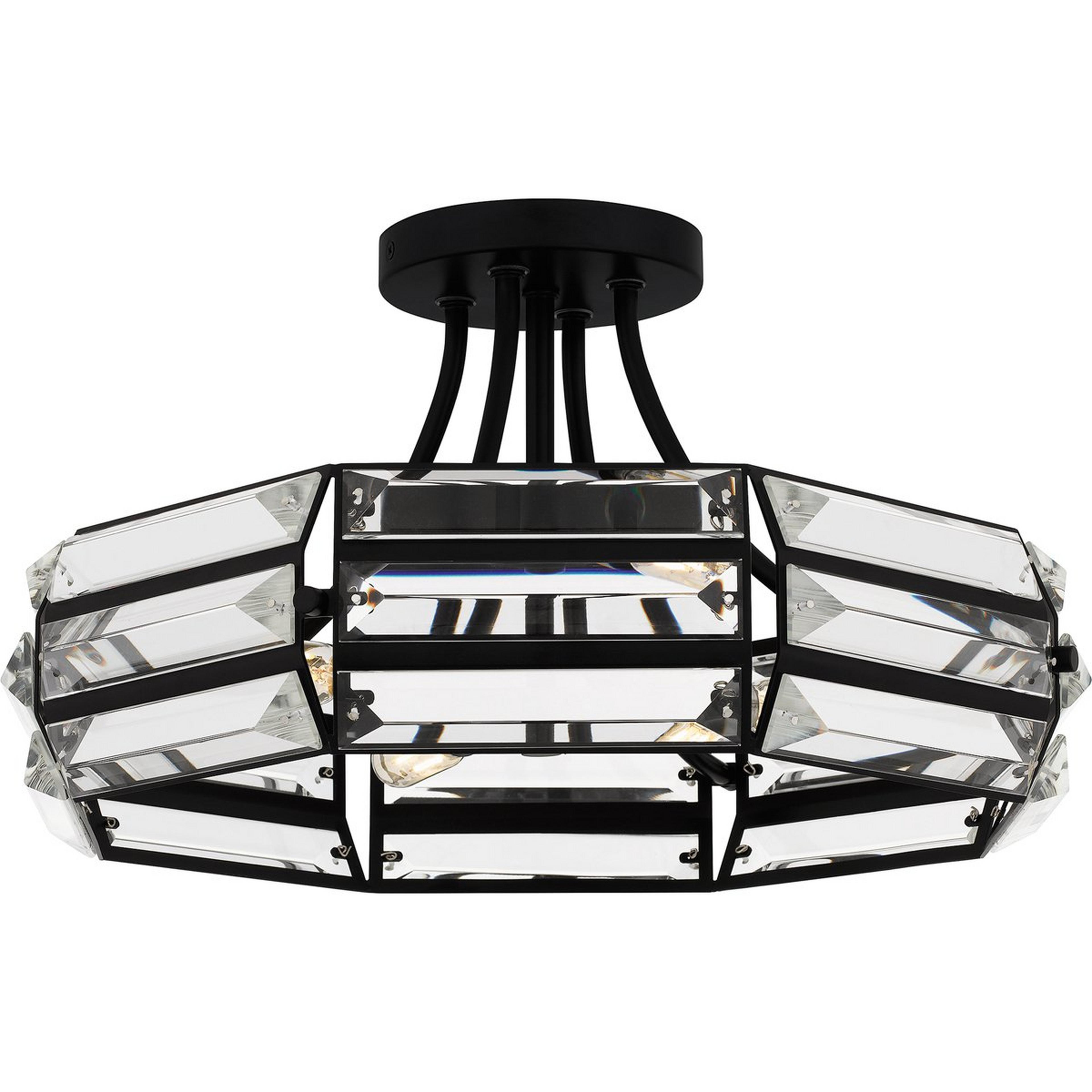 A Thornby Semi-Flush Ceiling Light with Matte Black / Crystal Cut Glass color