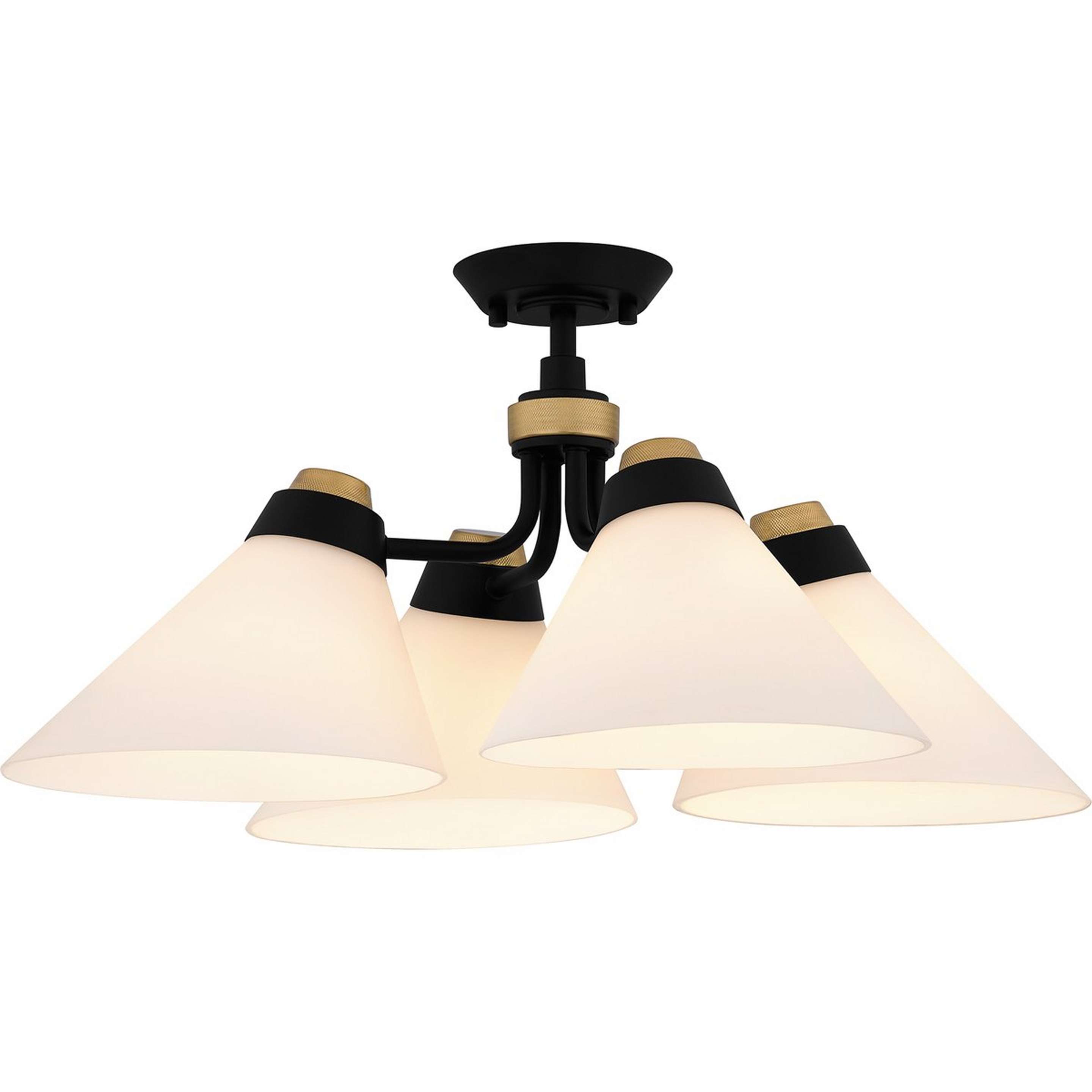 A Quattor Opal Glass Convertible Ceiling Light with Black / Aged Brass / Opal Glass color