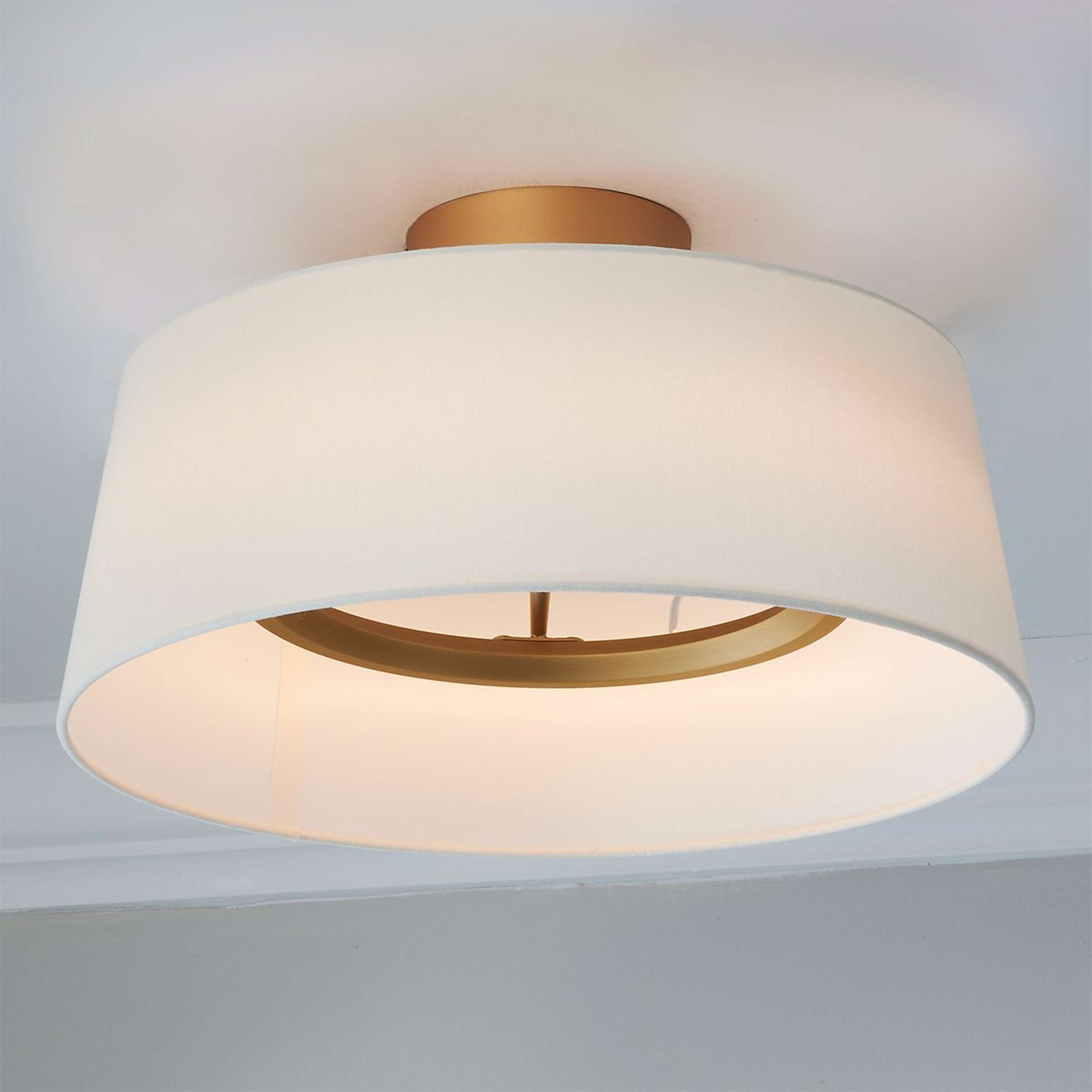 A Bayfront LED Ceiling Light - 16" with Natural Brass / Beige Linen color