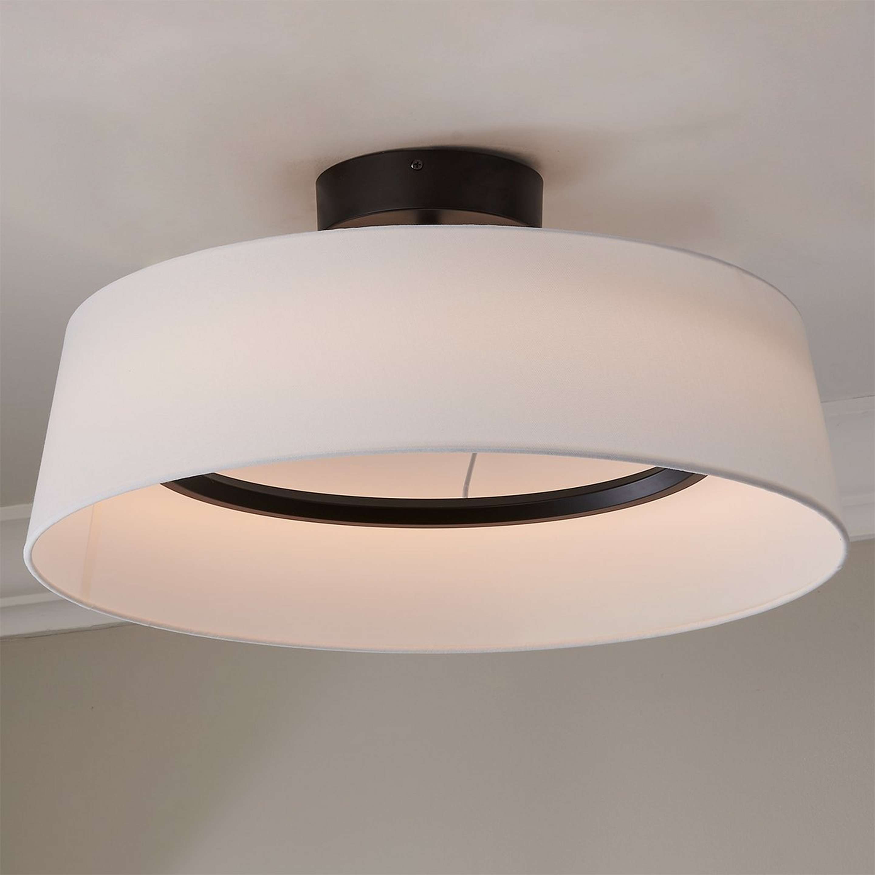 A Bayfront LED Ceiling Light - 21" with Black / White Linen color
