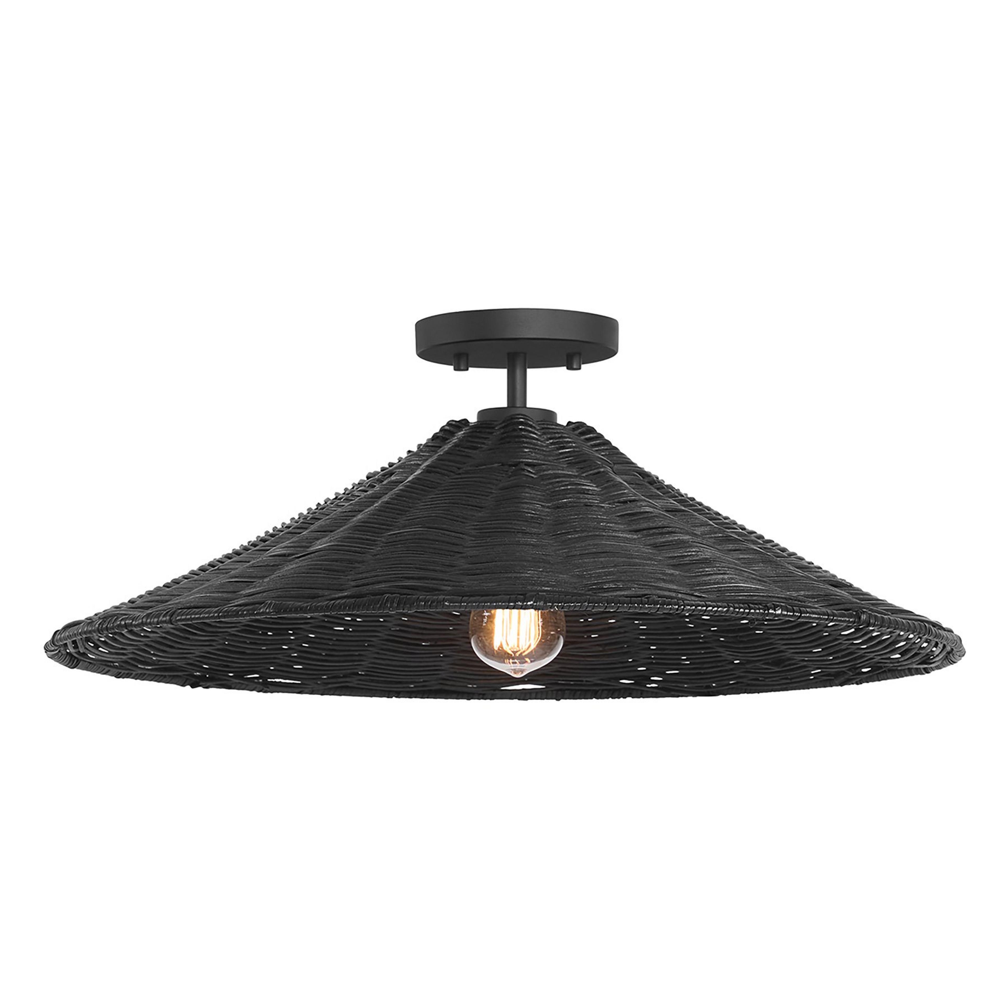 A Setareh Ceiling Light with Matte Black / Black Rattan color