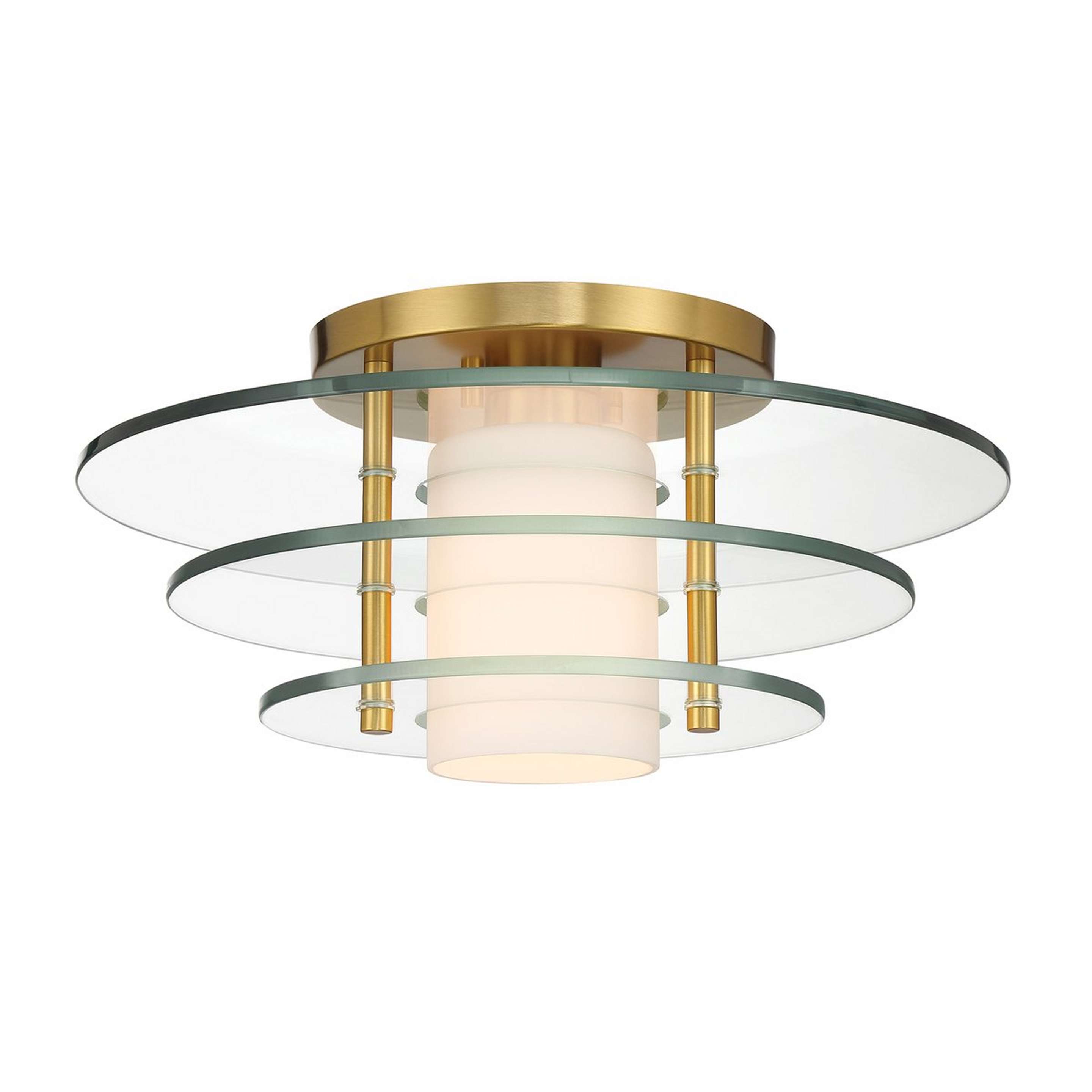 A Monica Semi-Flush Ceiling Light with Warm Brass / Clear Glass / Opal Glass color