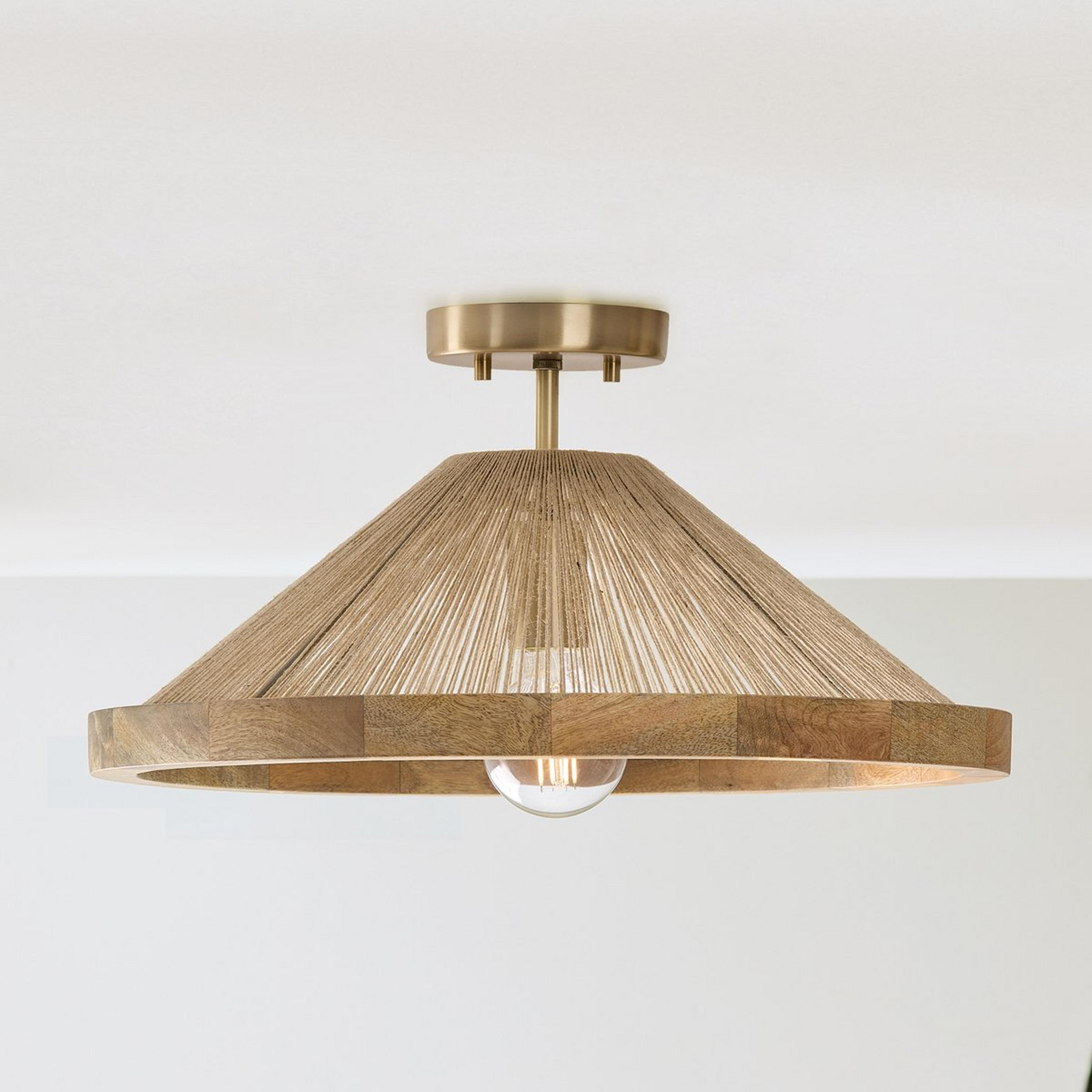 A Calyce Open Convertible Semi-Flush Ceiling Light with Matte Brass / Natural color