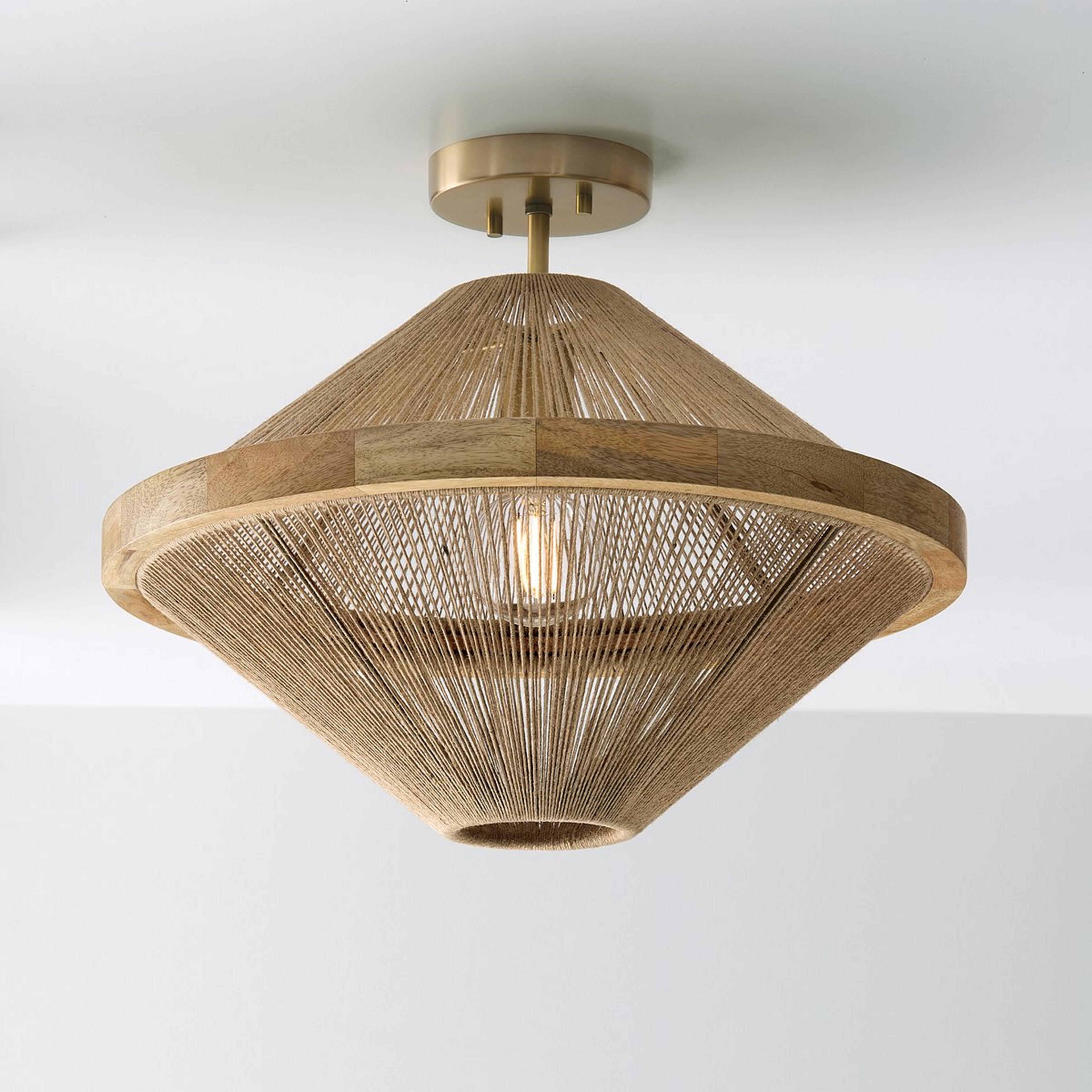 A Calyce Closed Convertible Semi-Flush Ceiling Light with Matte Brass / Natural color