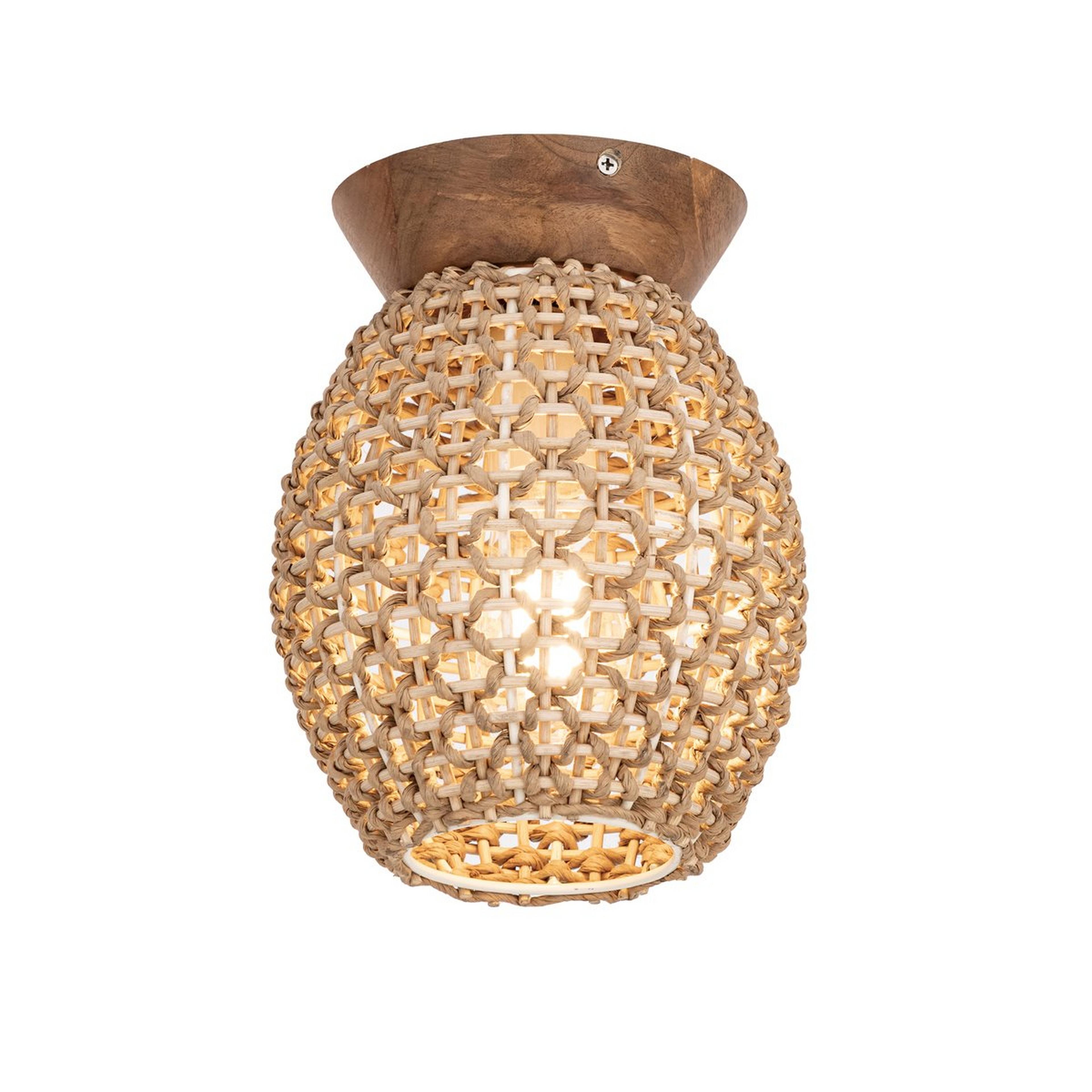A Chrysalis Ceiling Light with Mango Wood / Paper Wicker color