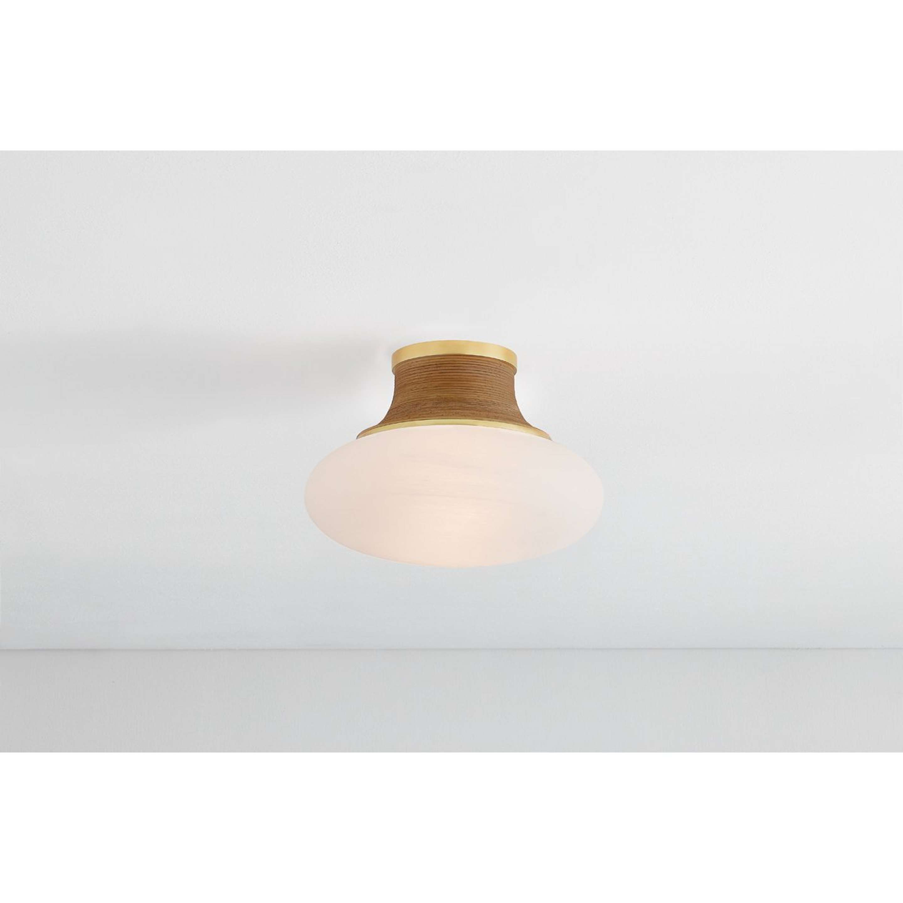 A Clove Ceiling Light - Small with Aged Brass / Rattan / Opal Glass color