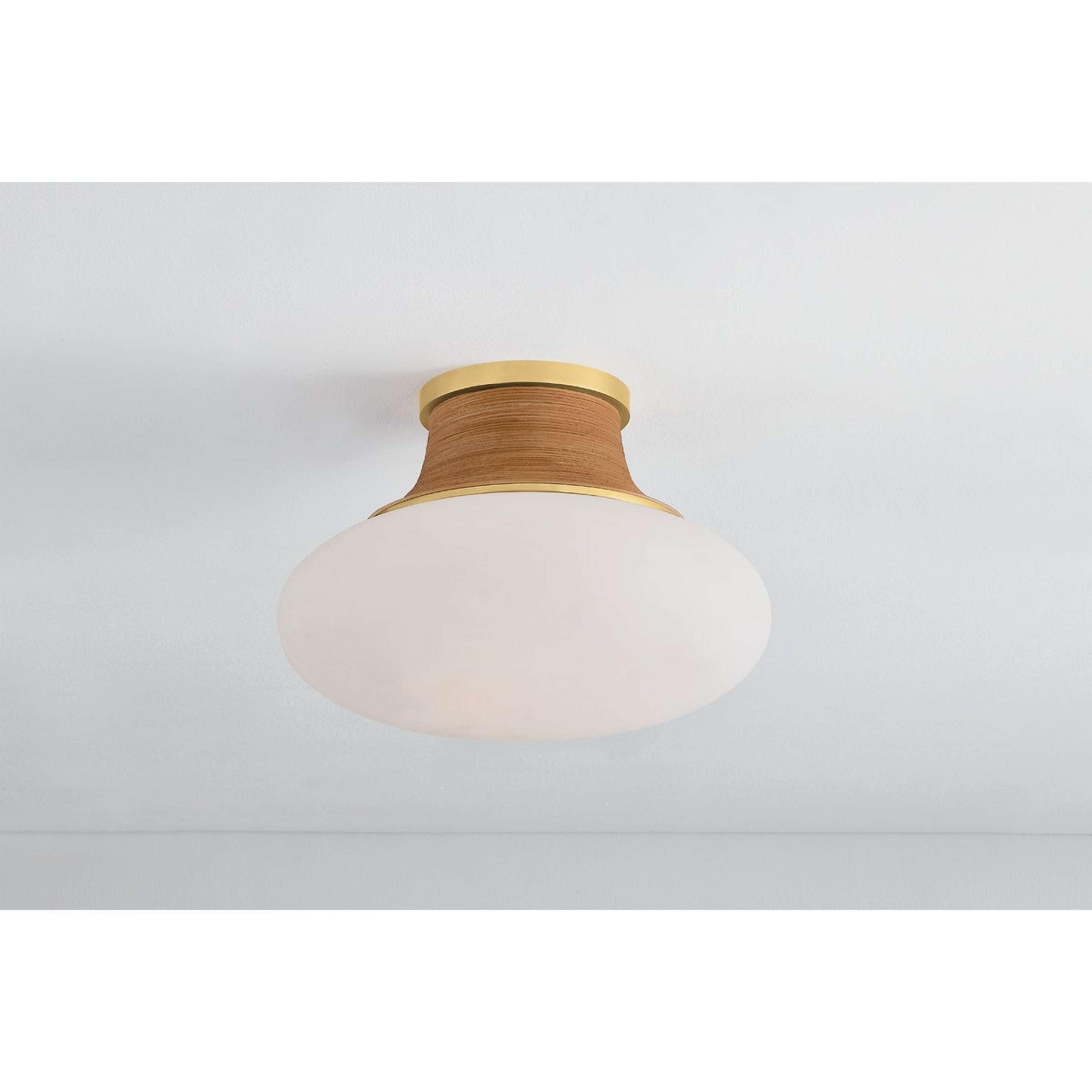 A Clove Ceiling Light - Large with Aged Brass / Rattan / Opal Glass color