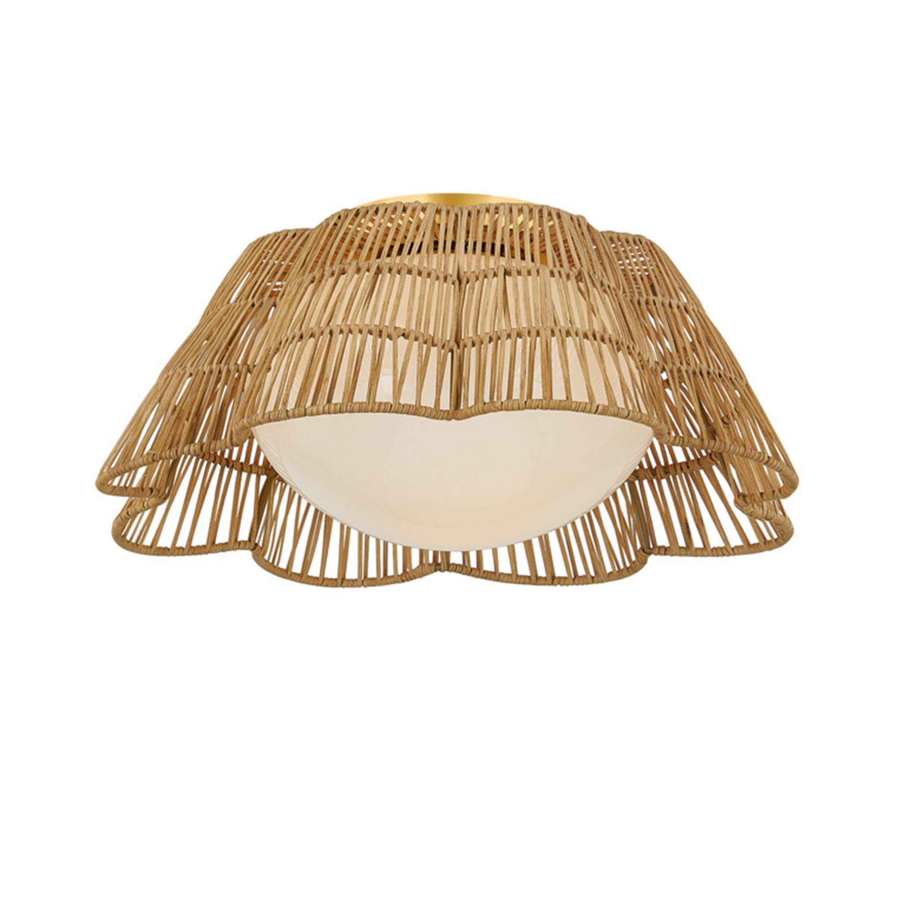 A Cesta Ceiling Light with Aged Brass / Natural Rattan / Opal Glass color