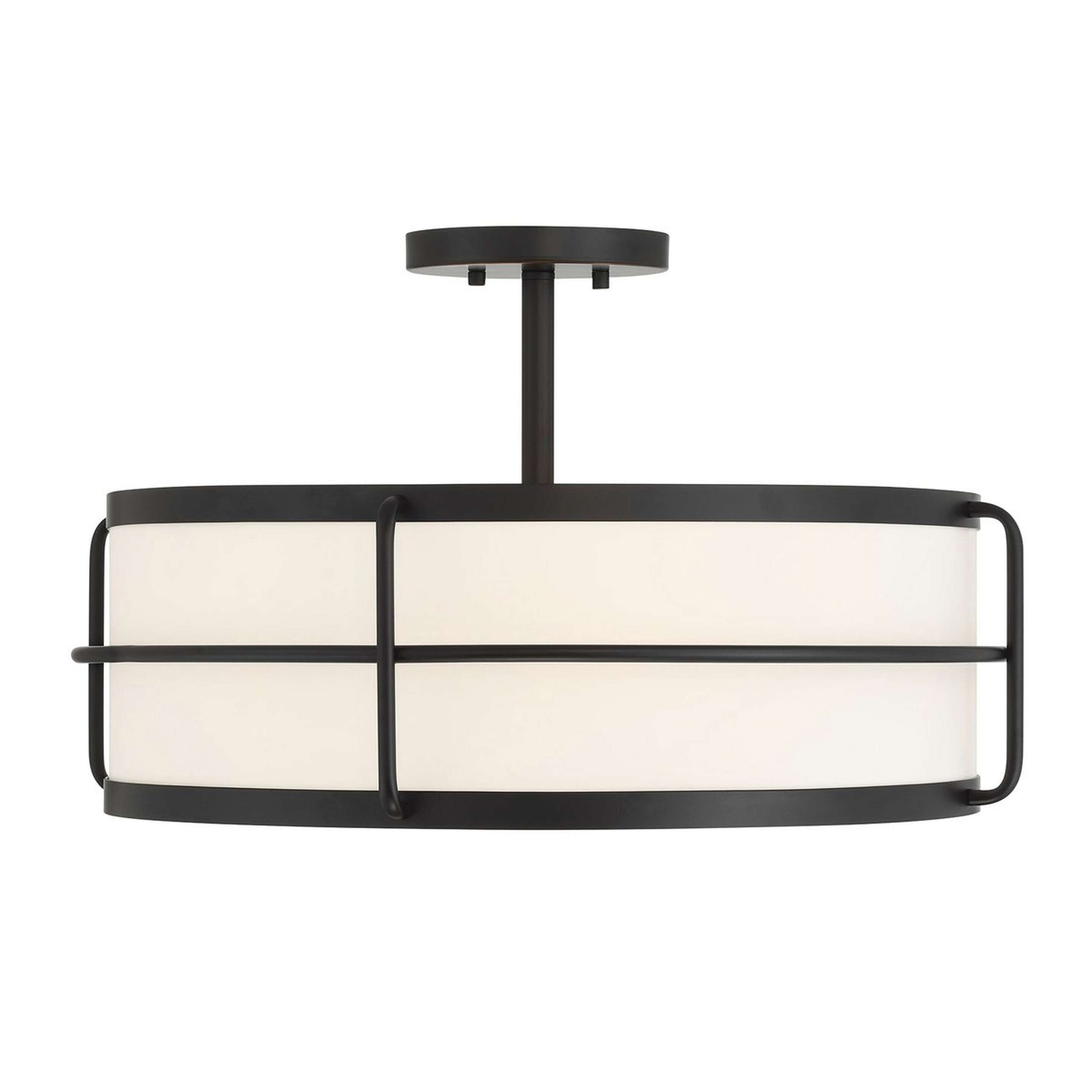 A Salina Ceiling Light with Matte Black / White Fabric color