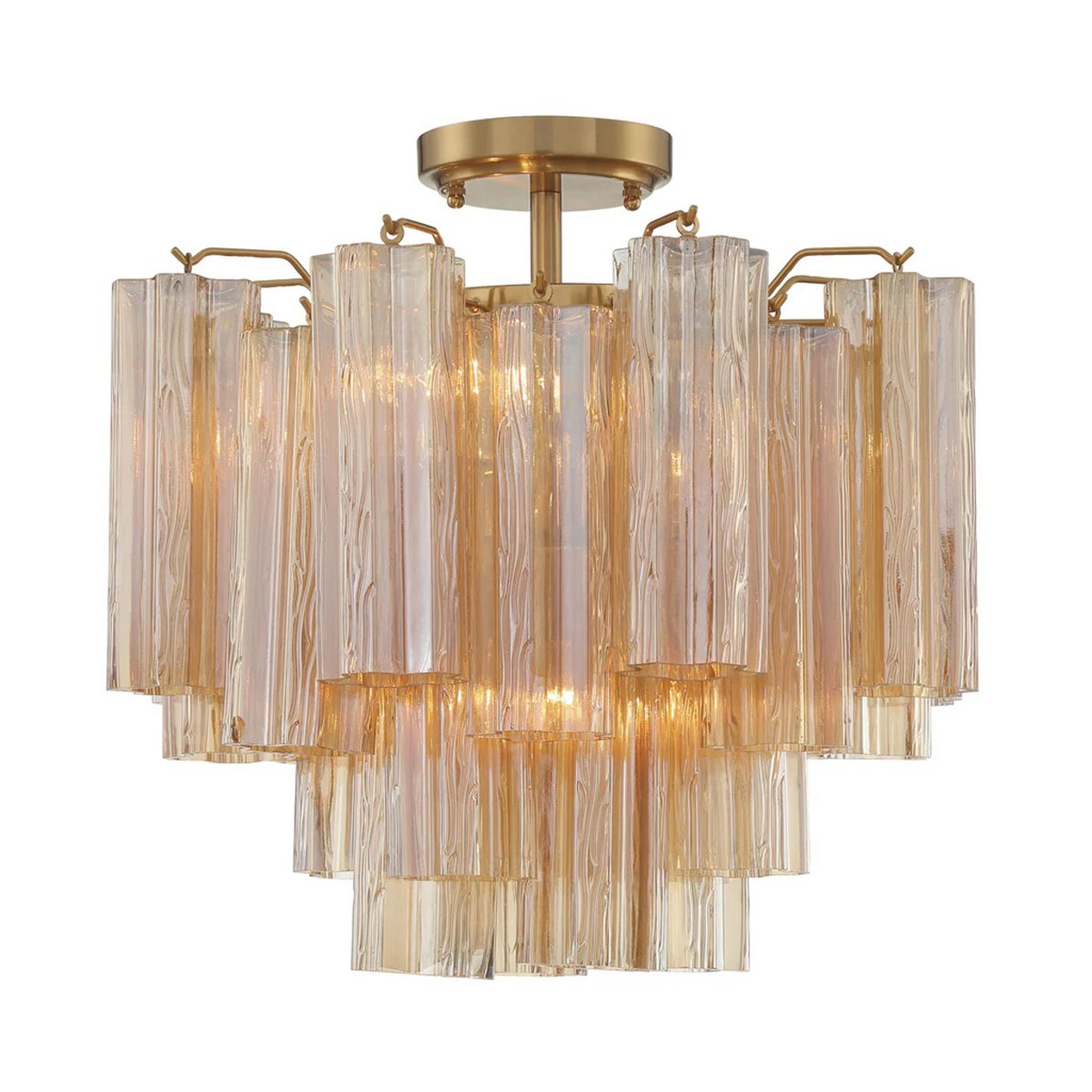 A Imondo Semi-Flush Ceiling Light - Amber with Aged Brass / Amber Tronchi Glass color