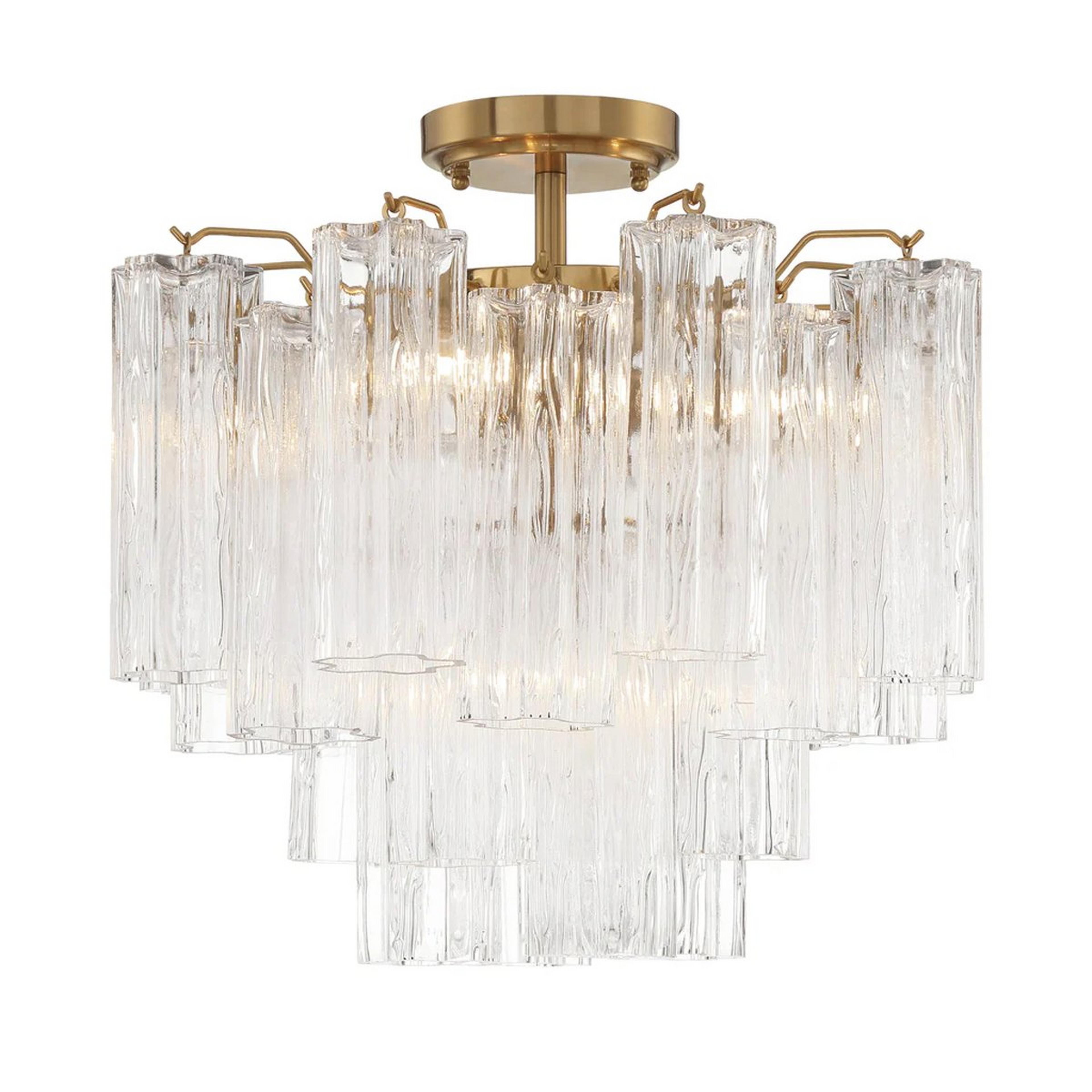 A Imondo Semi-Flush Ceiling Light - Clear with Aged Brass / Clear Tronchi Glass color