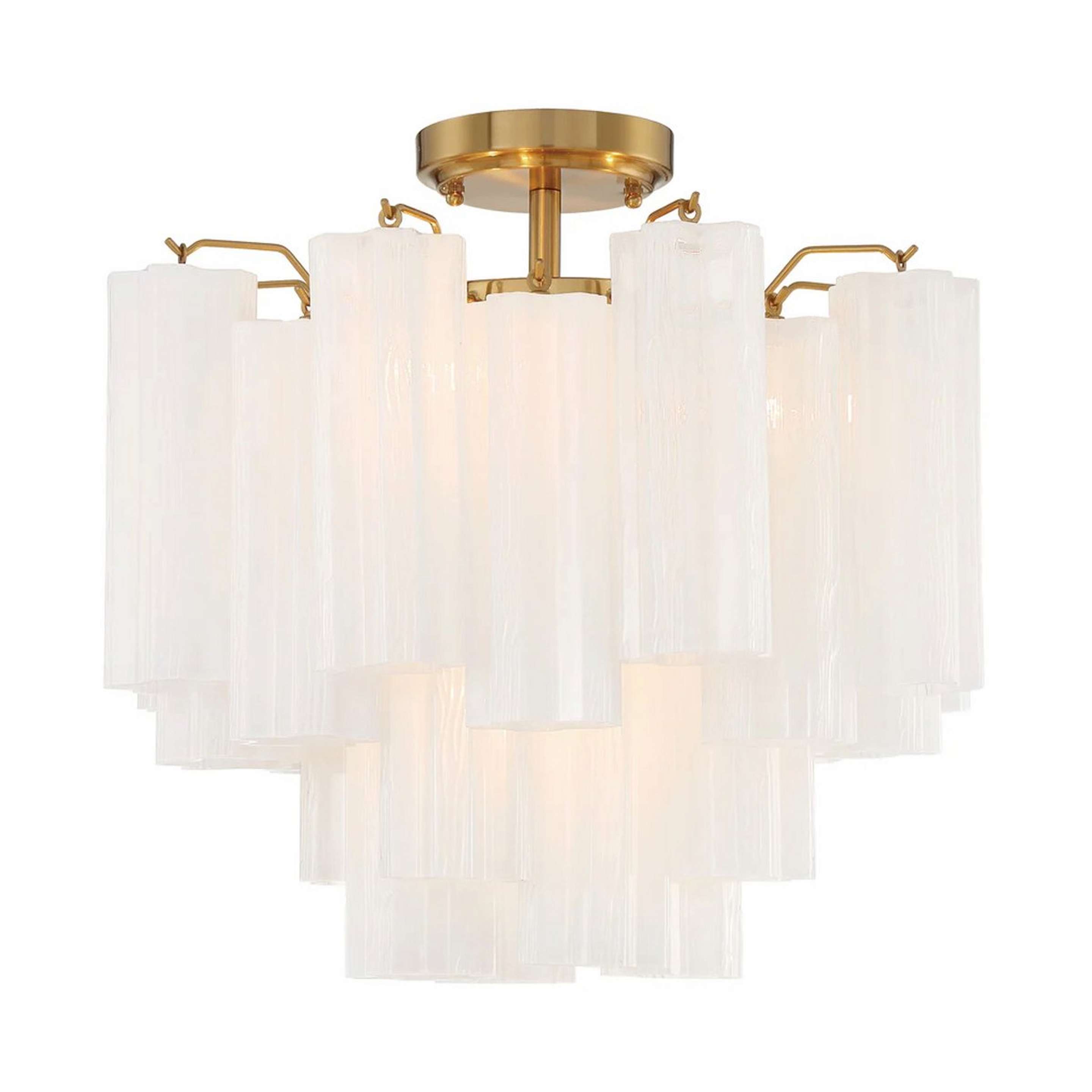A Imondo Semi-Flush Ceiling Light - White with Aged Brass / White Tronchi Glass color