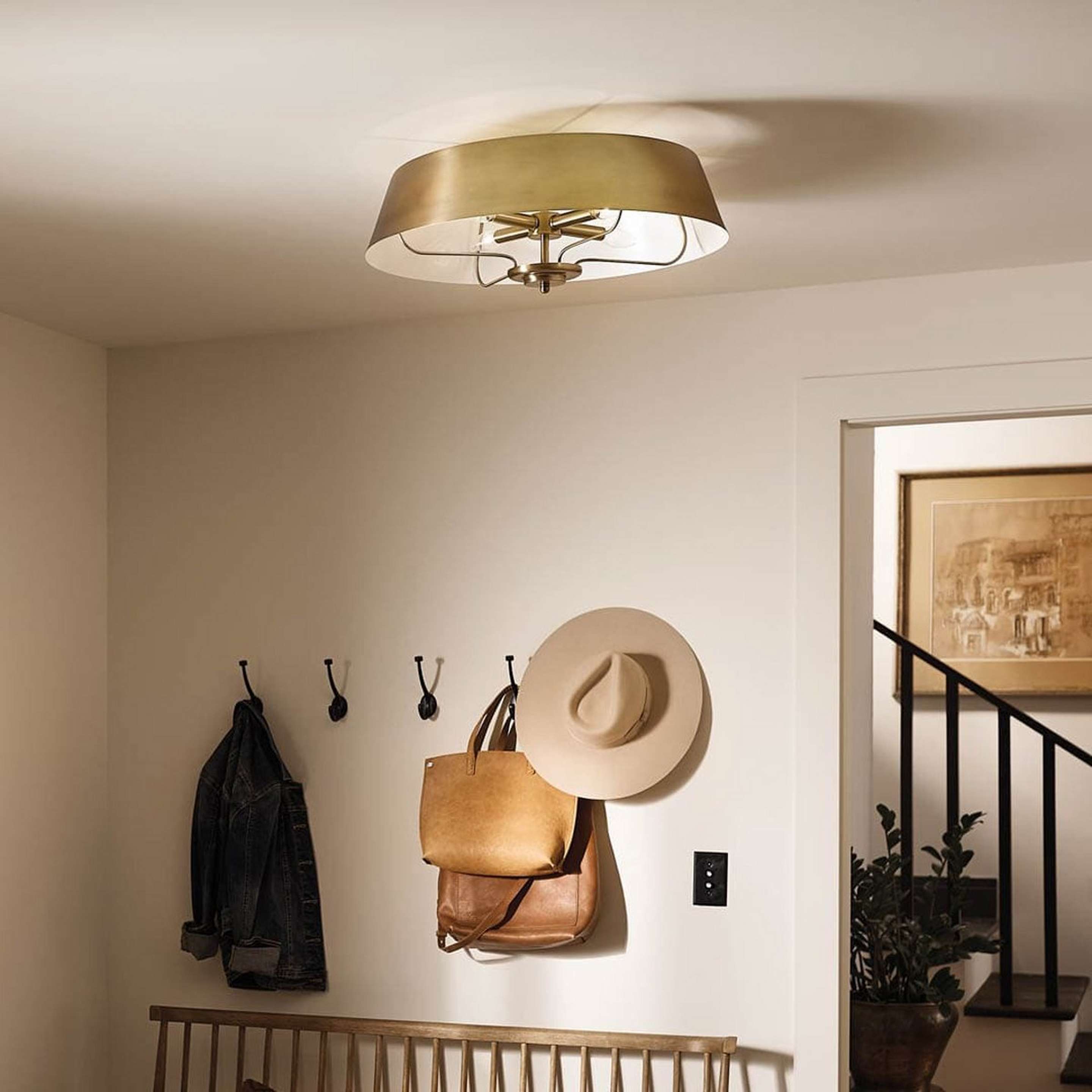 A Hiba Convertible Ceiling Light - Large with Brushed Brass / White color