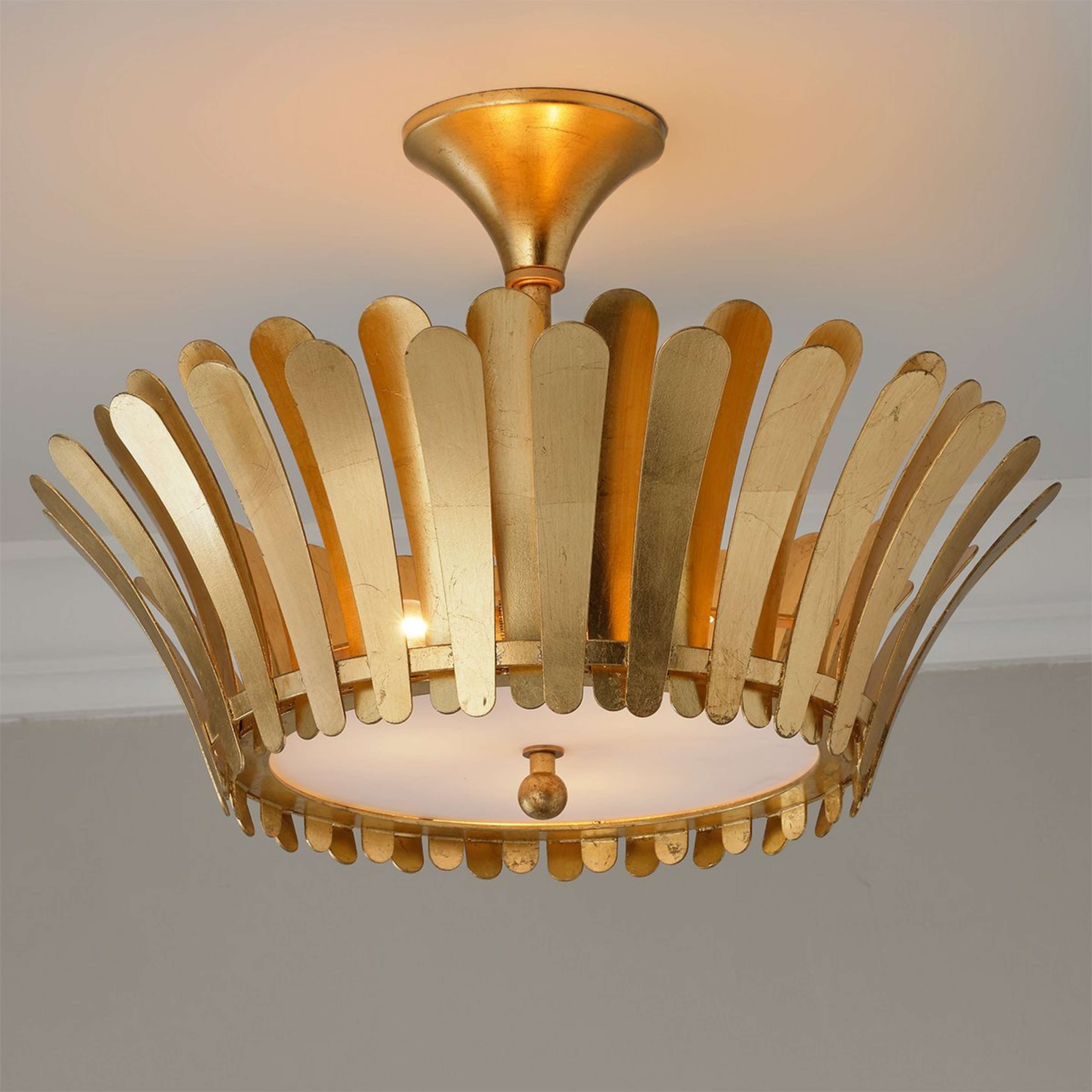 A Mayhew Ceiling Light with Distressed Brass color