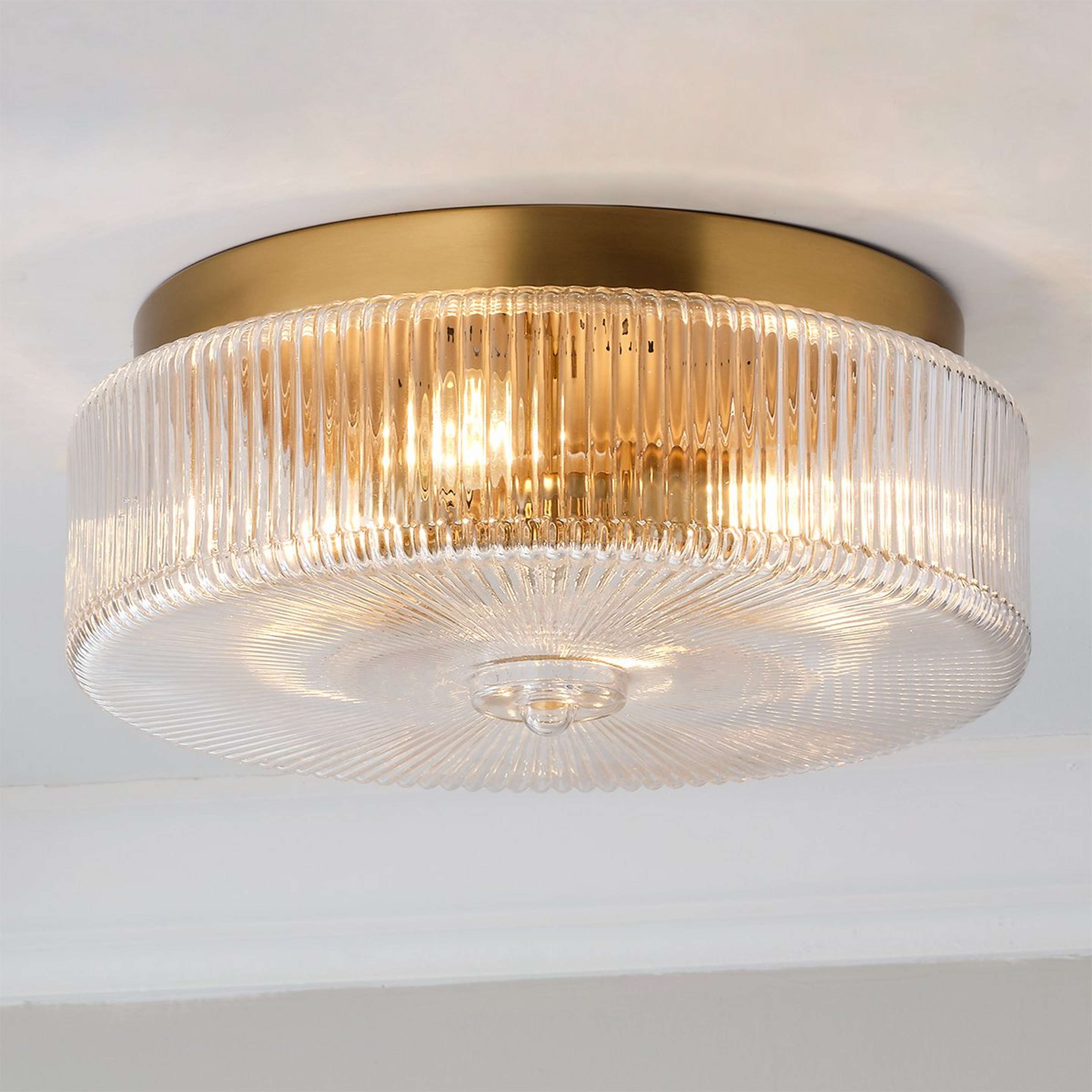 A Encore Ceiling Light with Satin Brass / Fluted Glass color