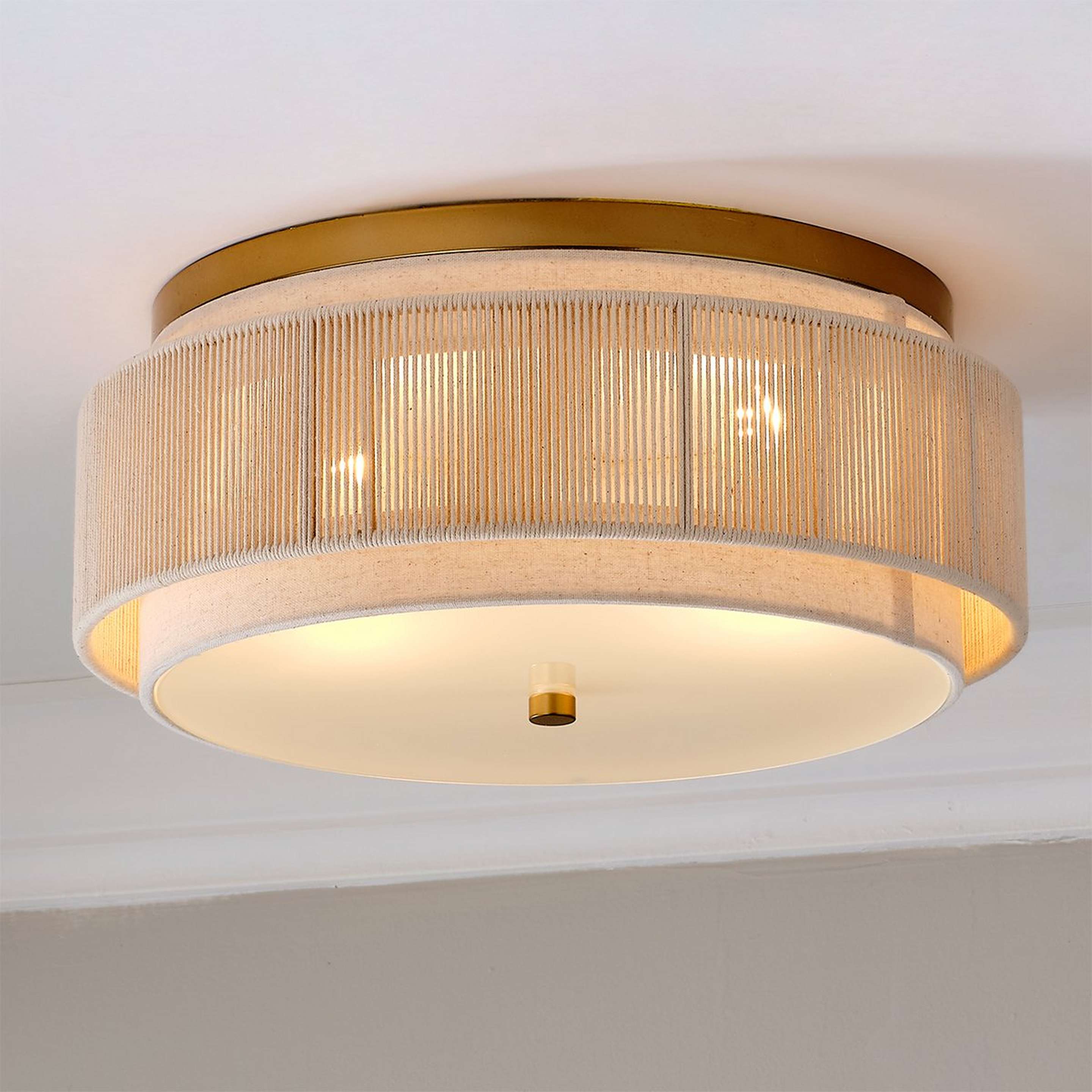 A Rodanthe Ceiling Light with Aged Brass / White Cotton color