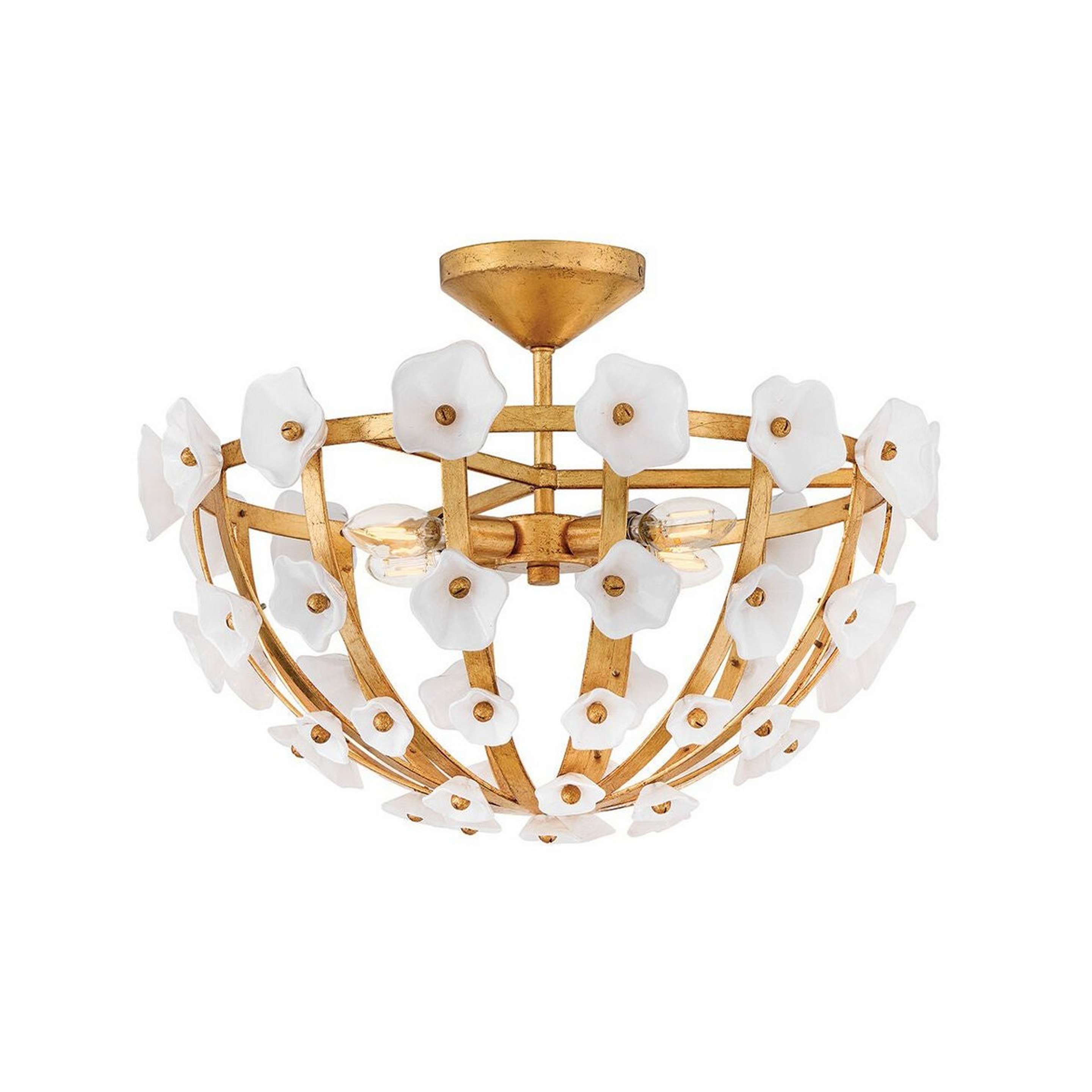 A Ravensong Ceiling Light with Aged Brass / White Glass color