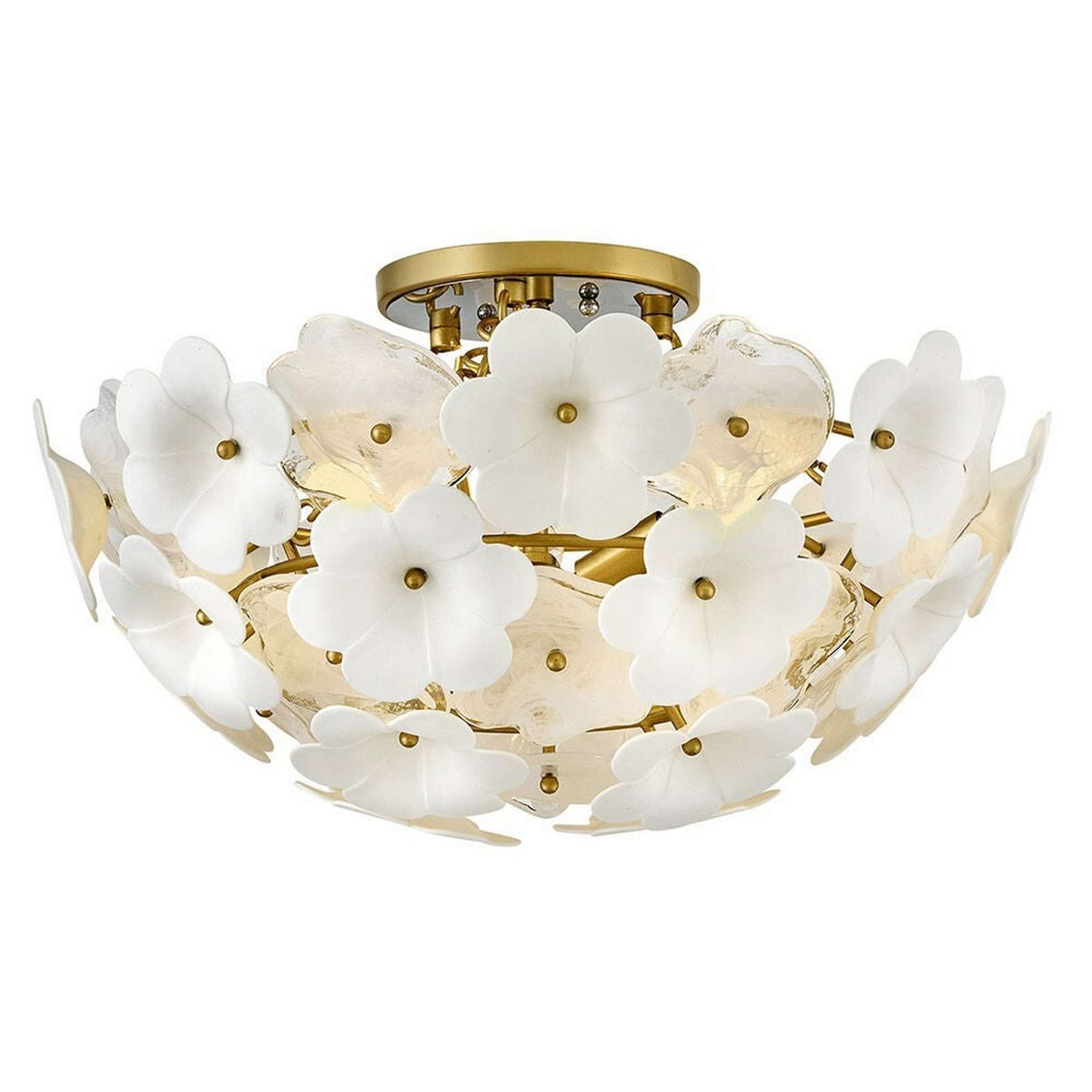 A Garden Bloom Ceiling Light with Gold / White Ceramic / Cloud Glass color
