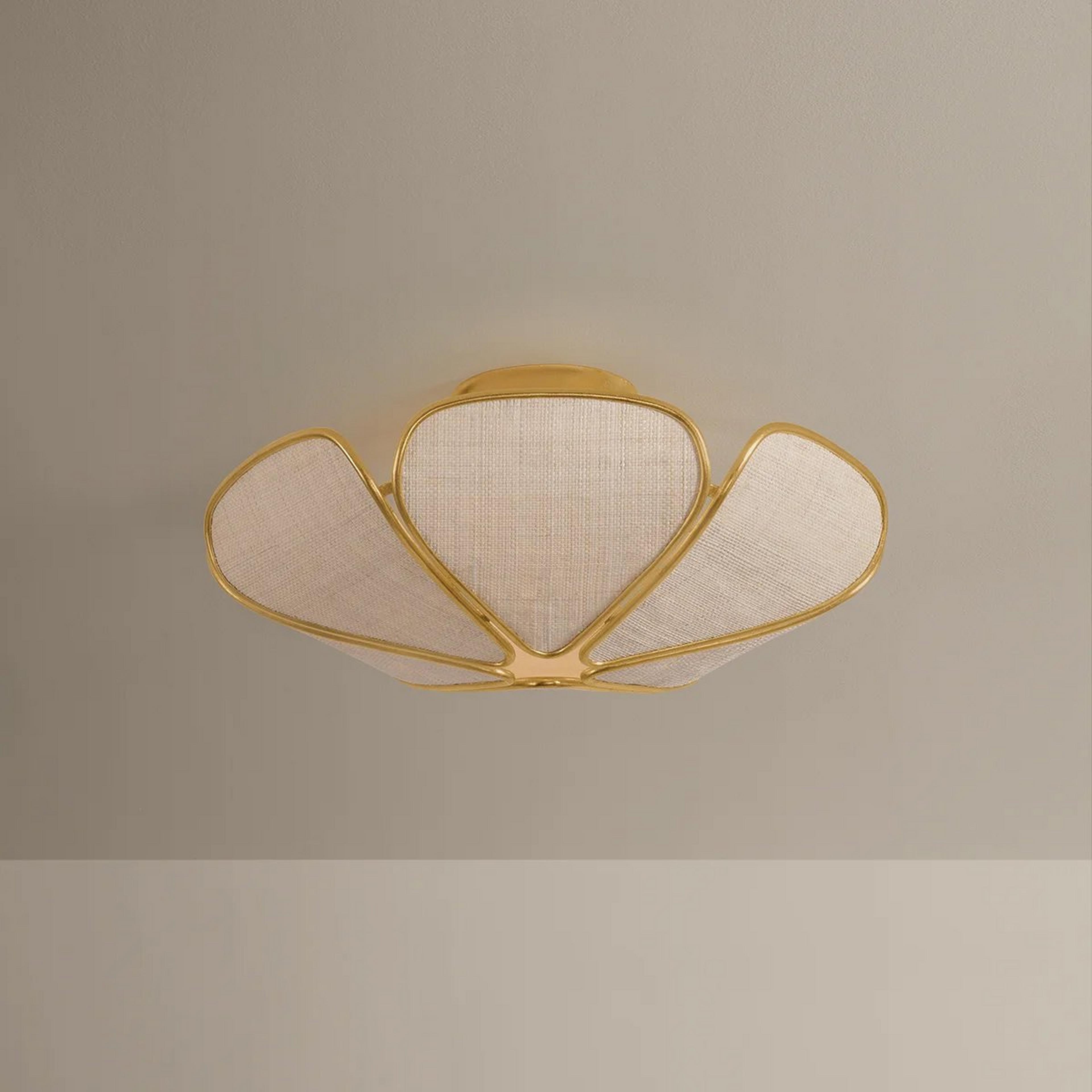 A Ceto Semi-Flush Ceiling Light with Vintage Gold Leaf / Natural Saguran color
