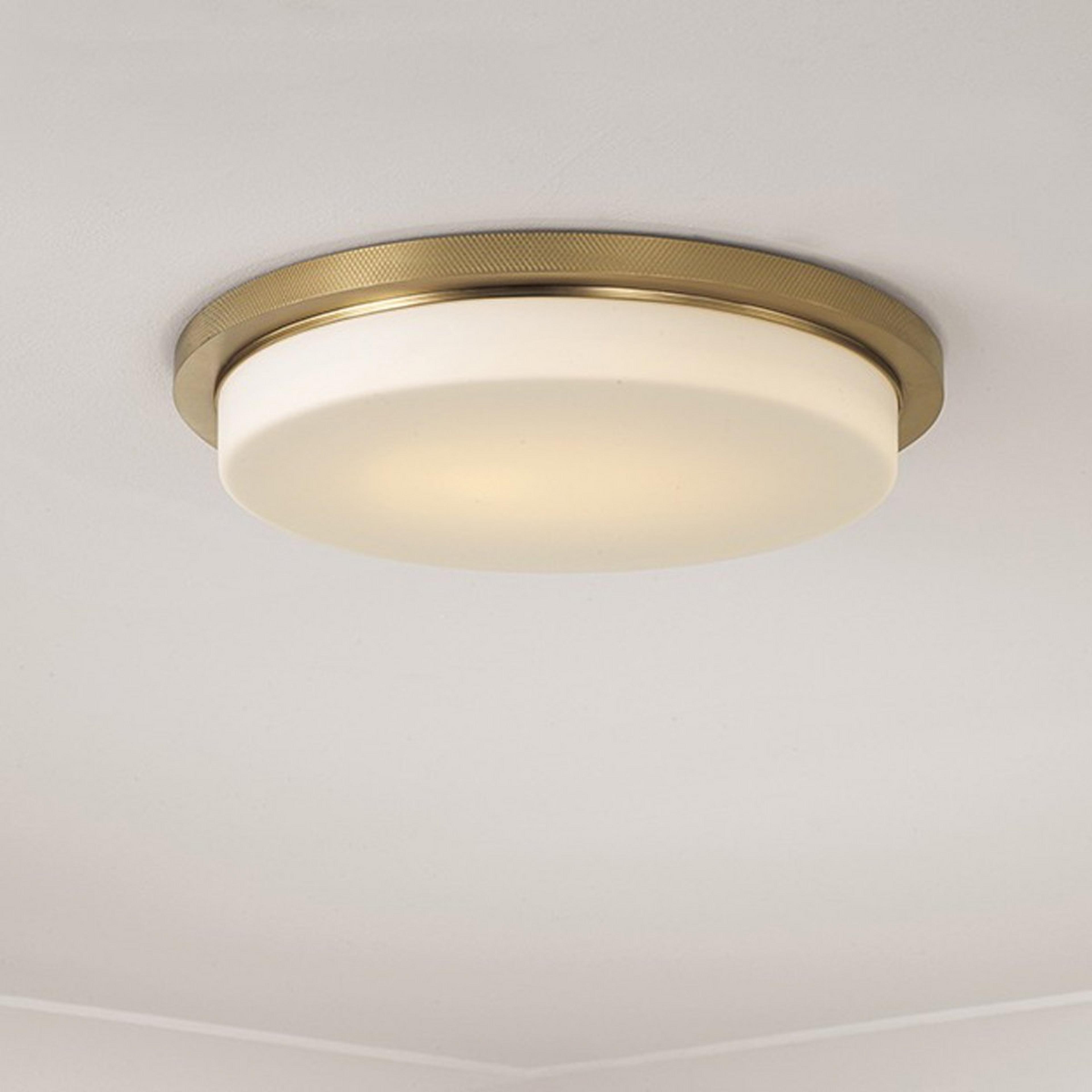 A Langlais LED Ceiling Light with Aged Brass / White Glass color