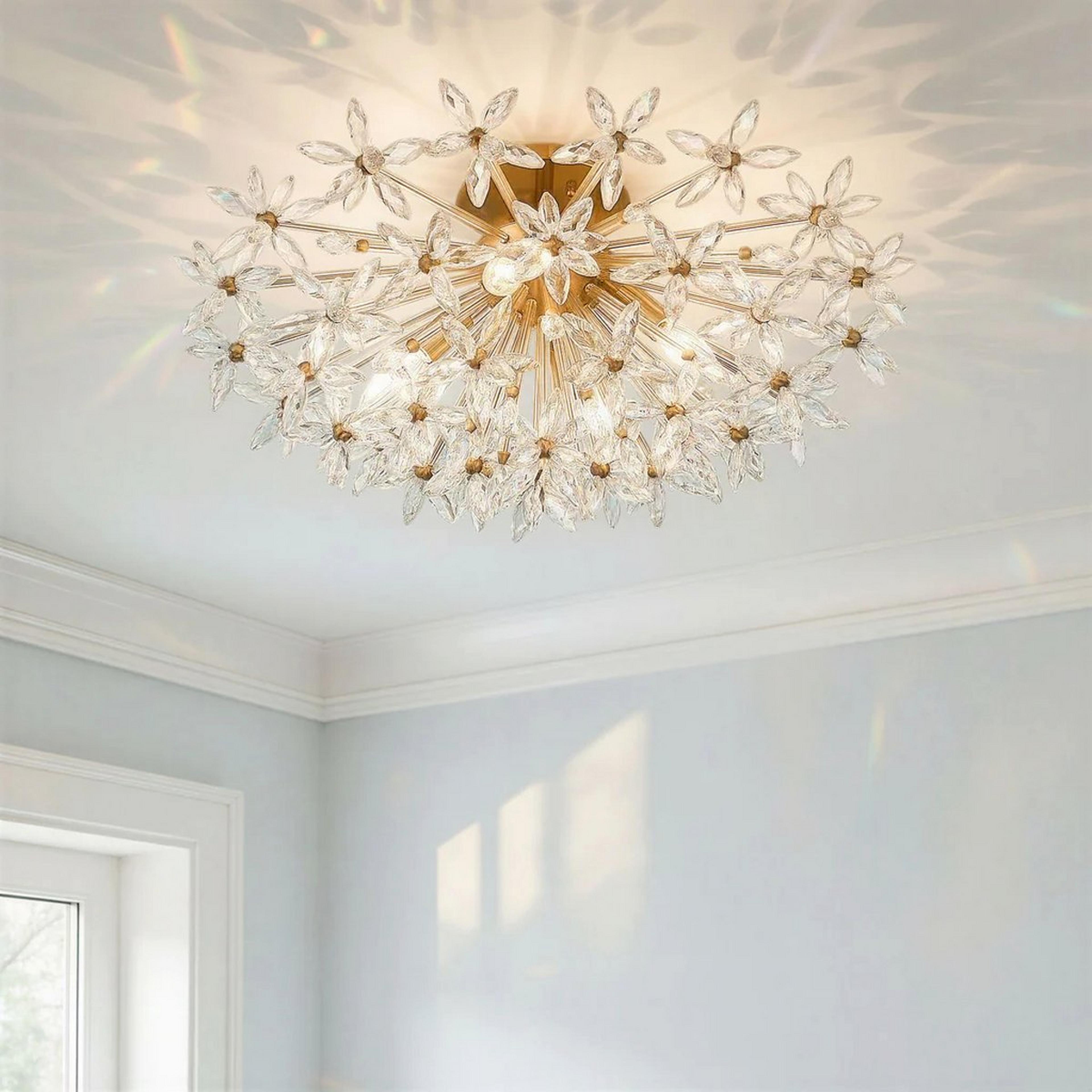 A Sprightly Ceiling Light with Gold / Crystal color