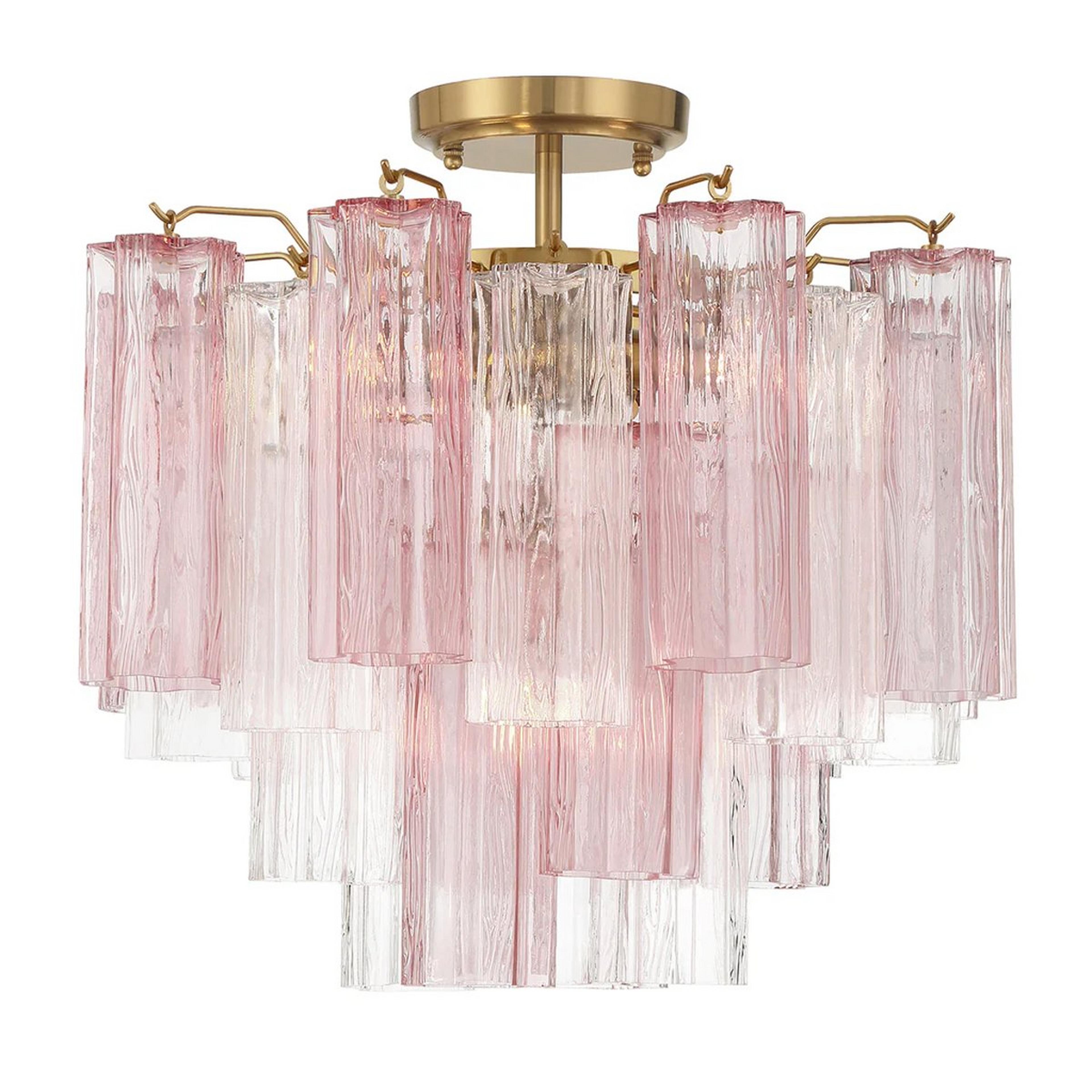 A Imondo Semi-Flush Ceiling Light - Pink with Aged Brass / Pink Tronchi Glass color
