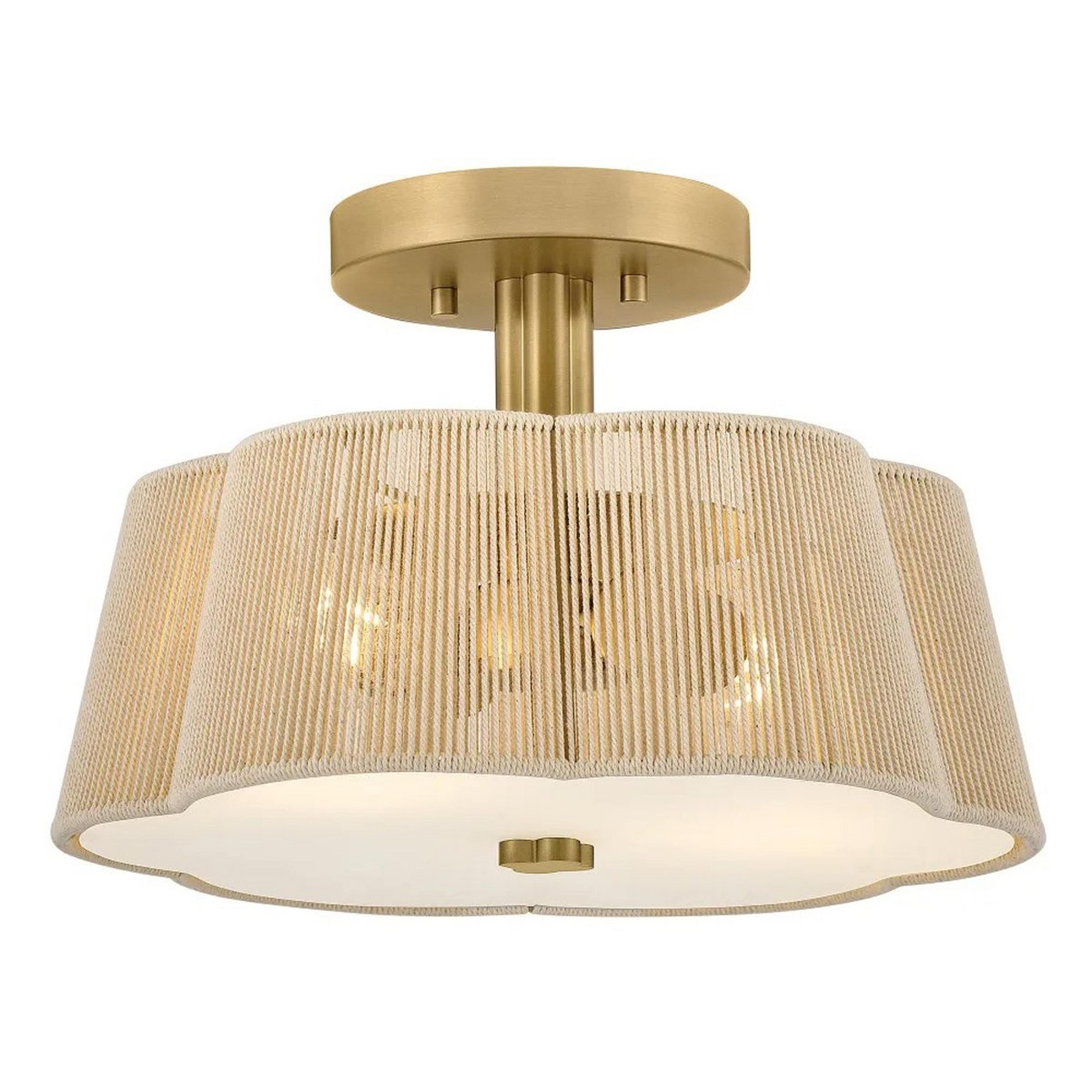A Petronia Hand-Wrapped Ceiling Light - 14" with Brass / Natural Rope / Opal Glass color