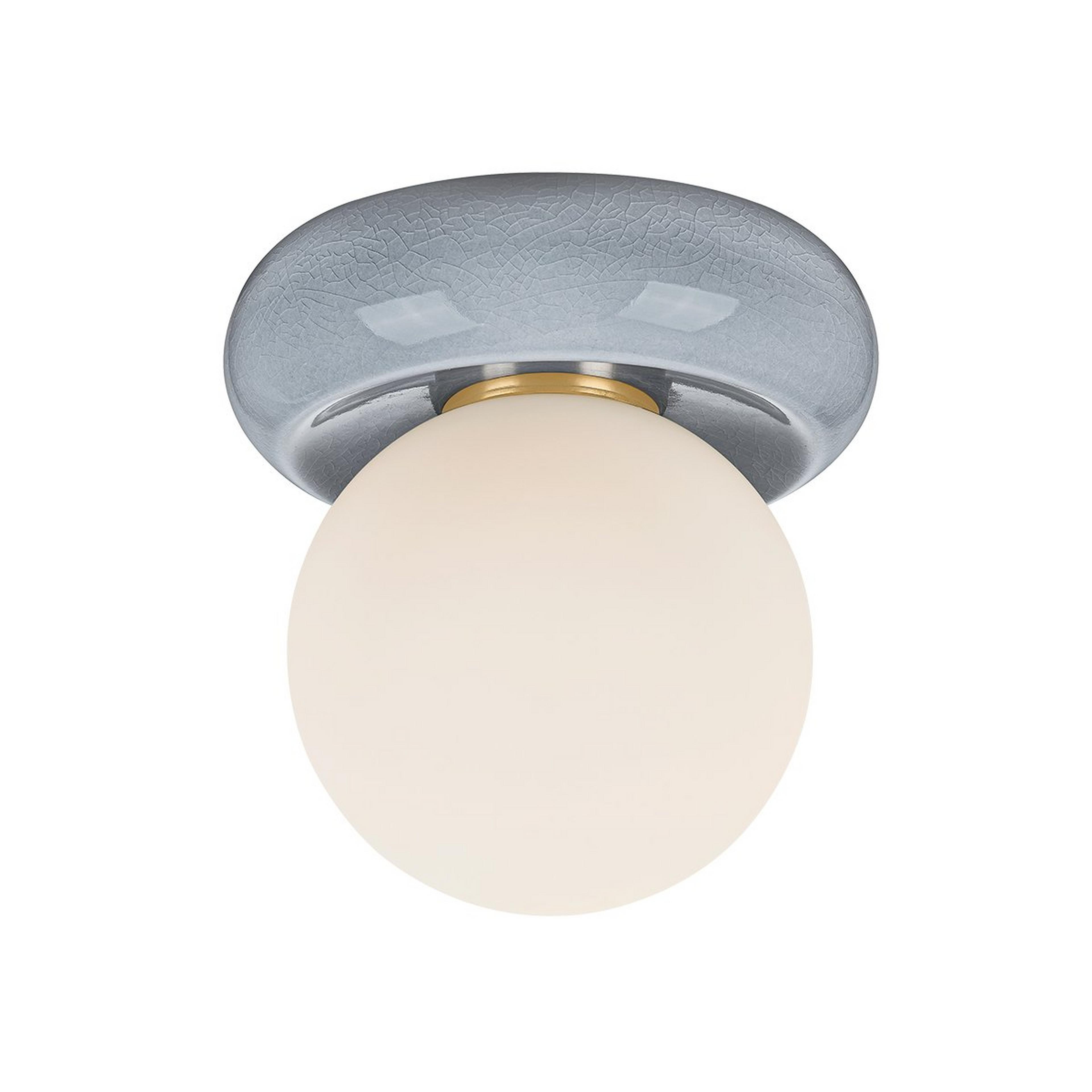 A Merida Ceiling Light with Blue Ceramic / Cream Opal Glass / Brass color