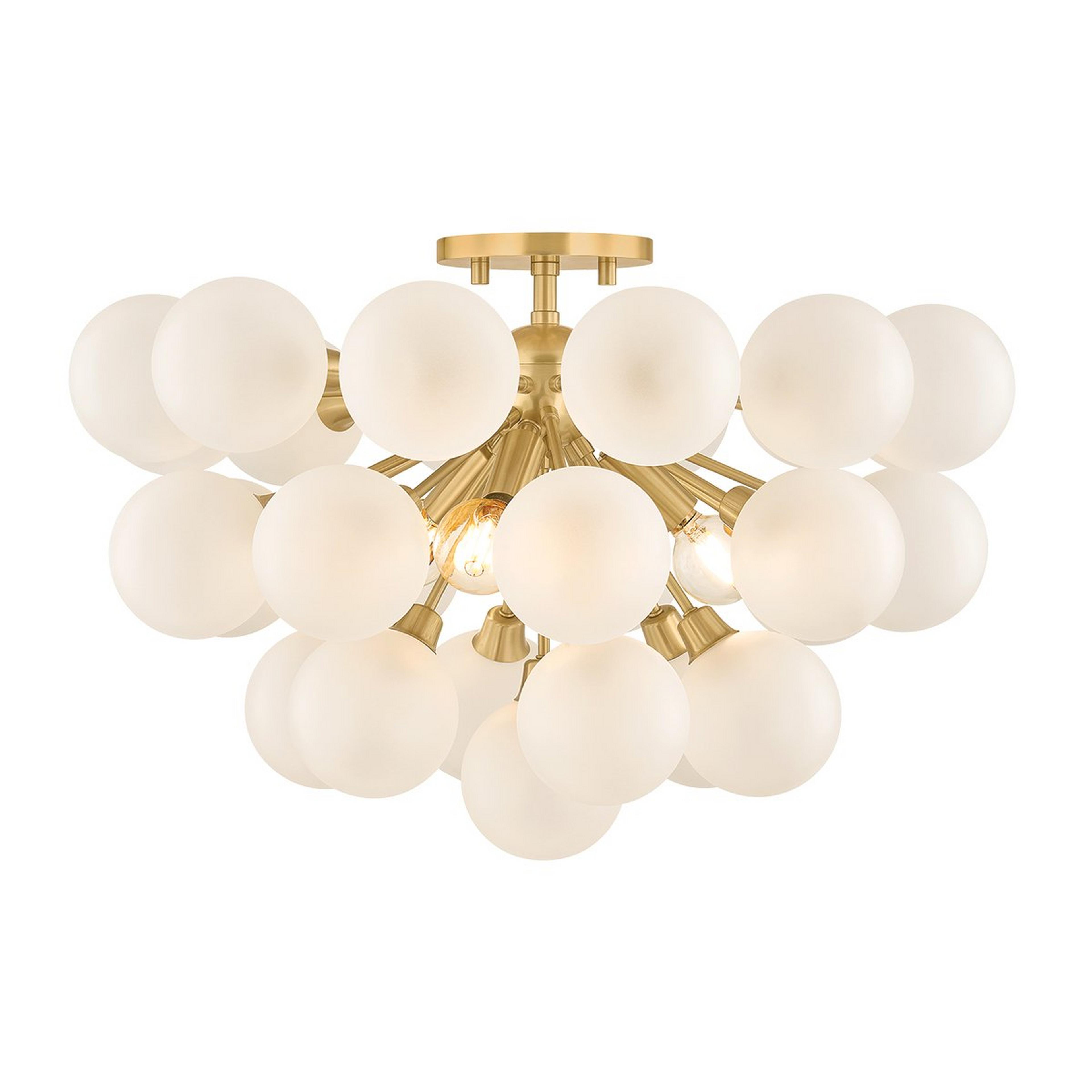 A Solace Semi-Flush Ceiling Light with Brass / White Glass color
