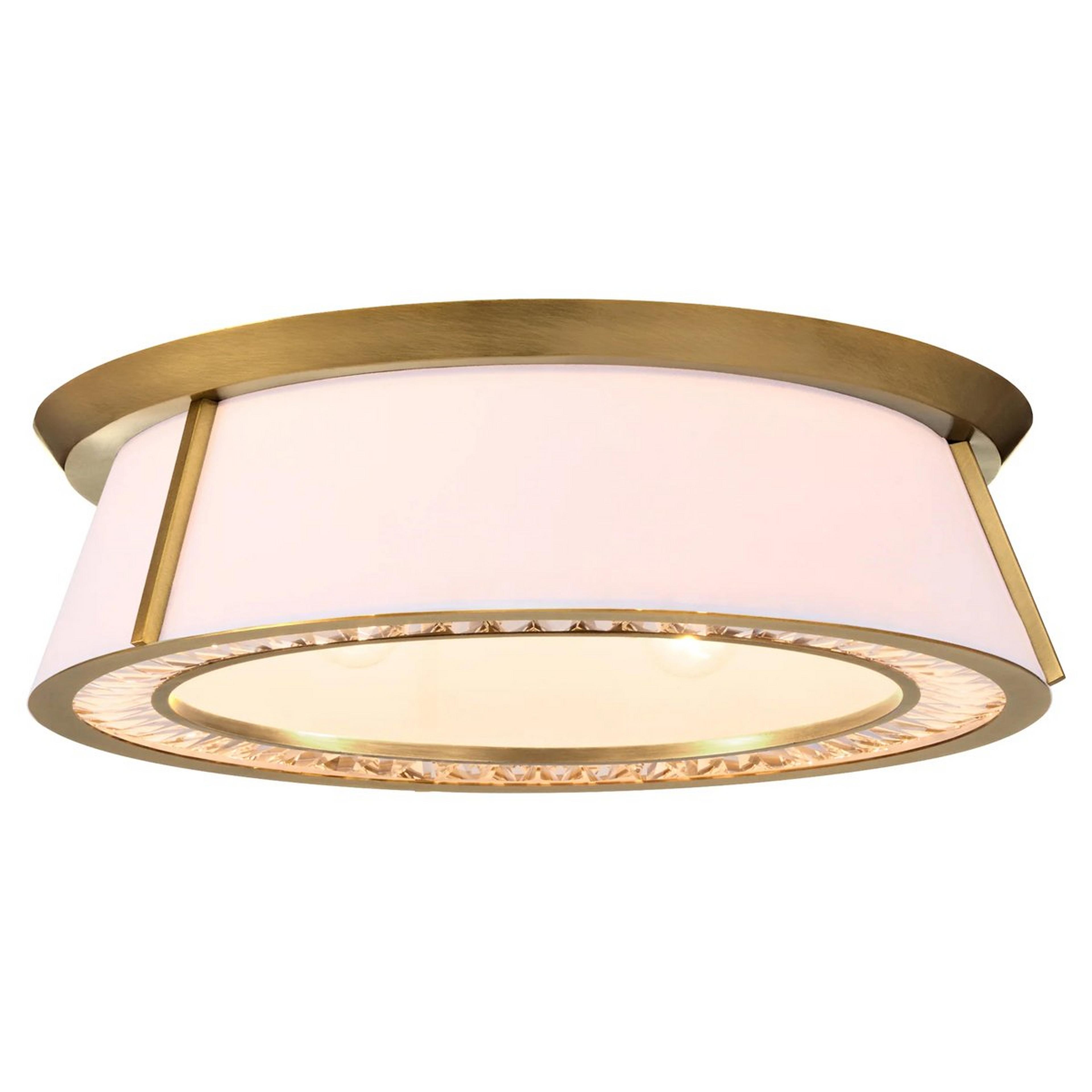 A Cygnus Ceiling Light with Brushed Brass / Clear Crystal / White Fabric color