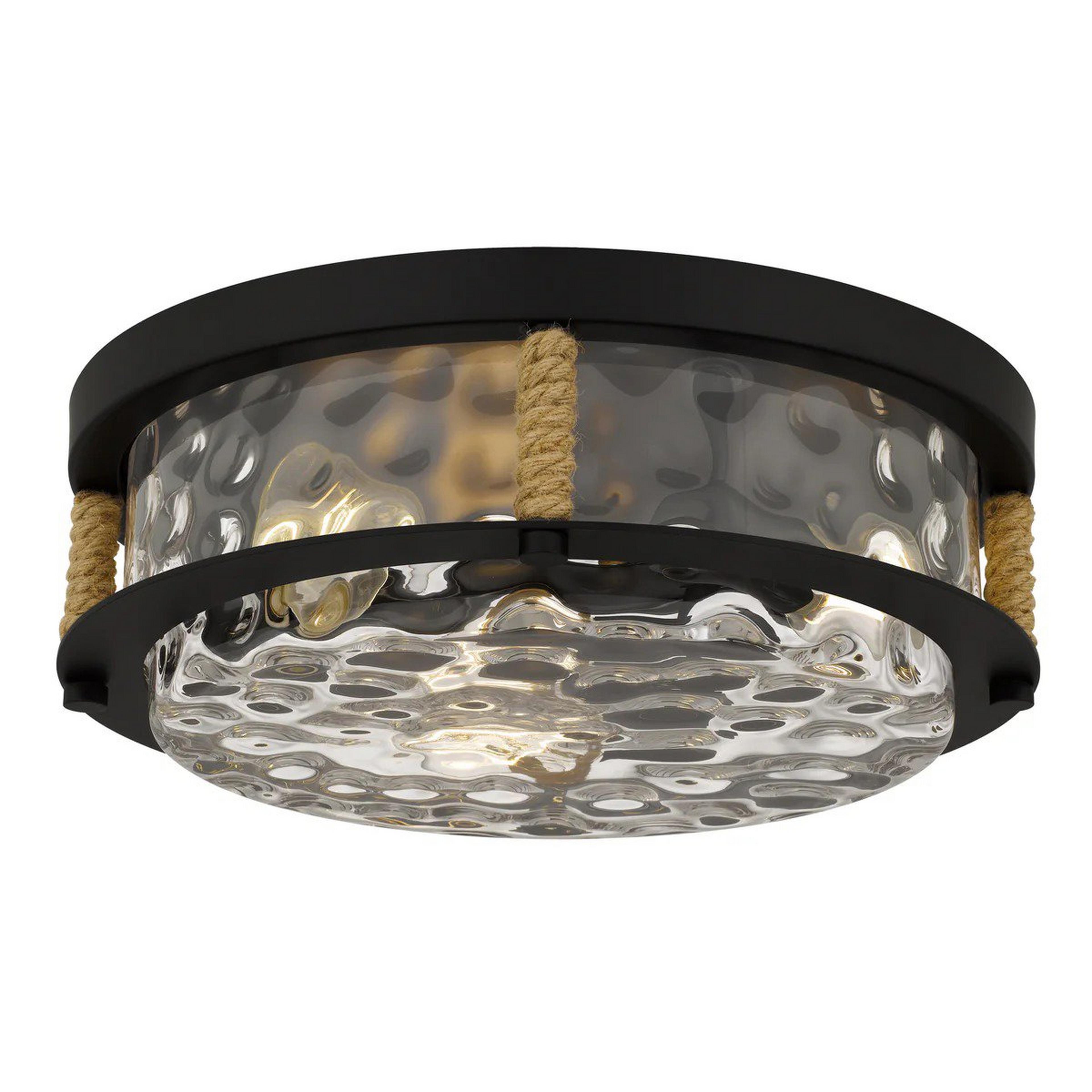 A Samuel Ceiling Light with Matte Black / Natural Rope / Clear Water Glass color