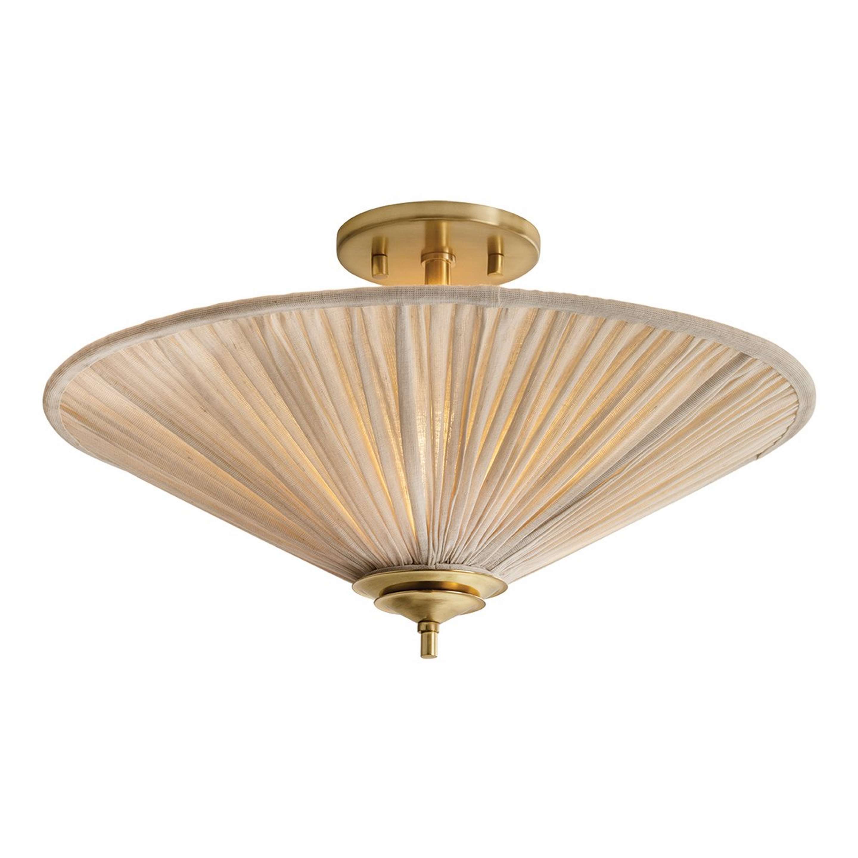 A Park Avenue Semi-Flush Ceiling Light with Aged Brass / Natural Linen color