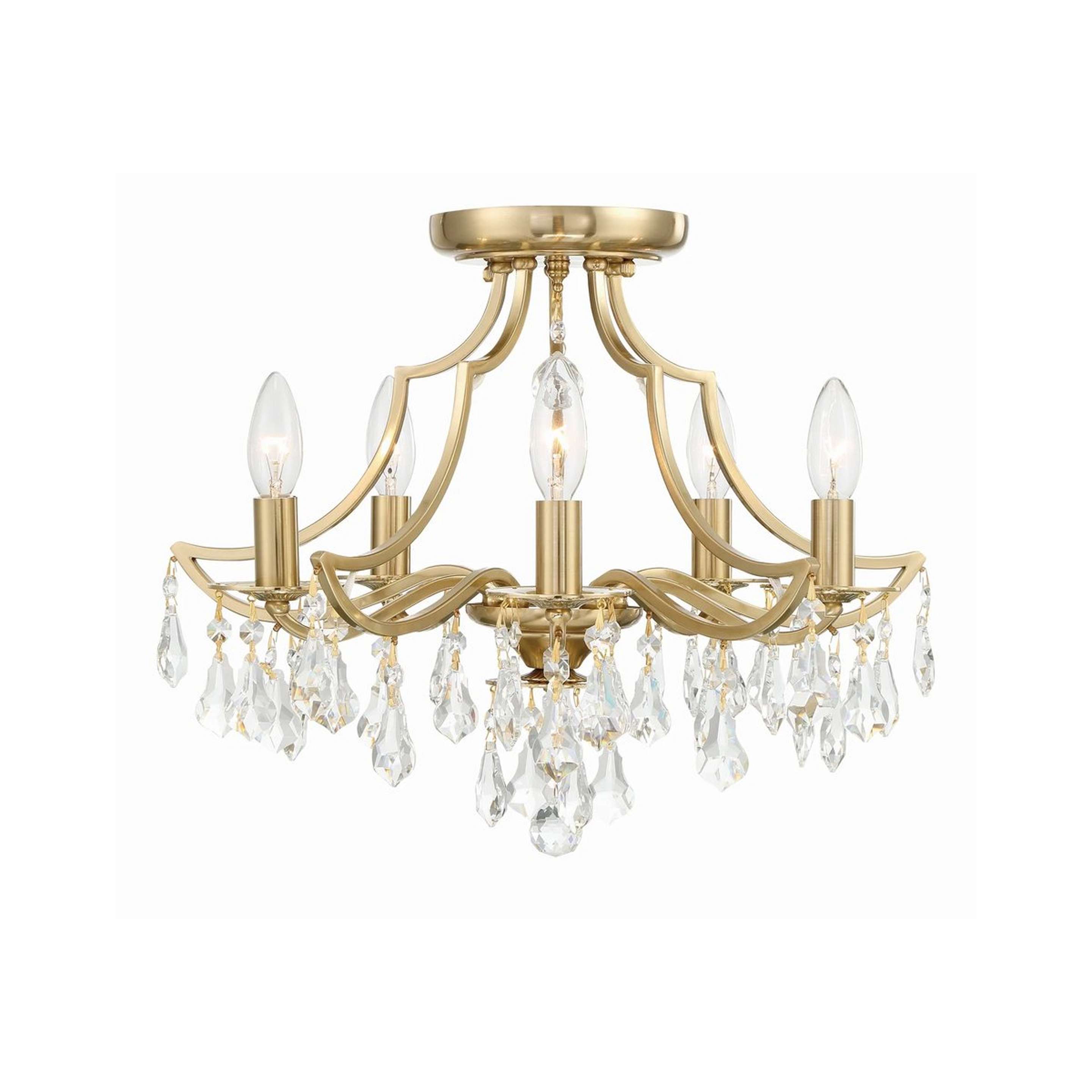 A Claybrook Semi-Flush Ceiling Light with Antique Brass / Clear color