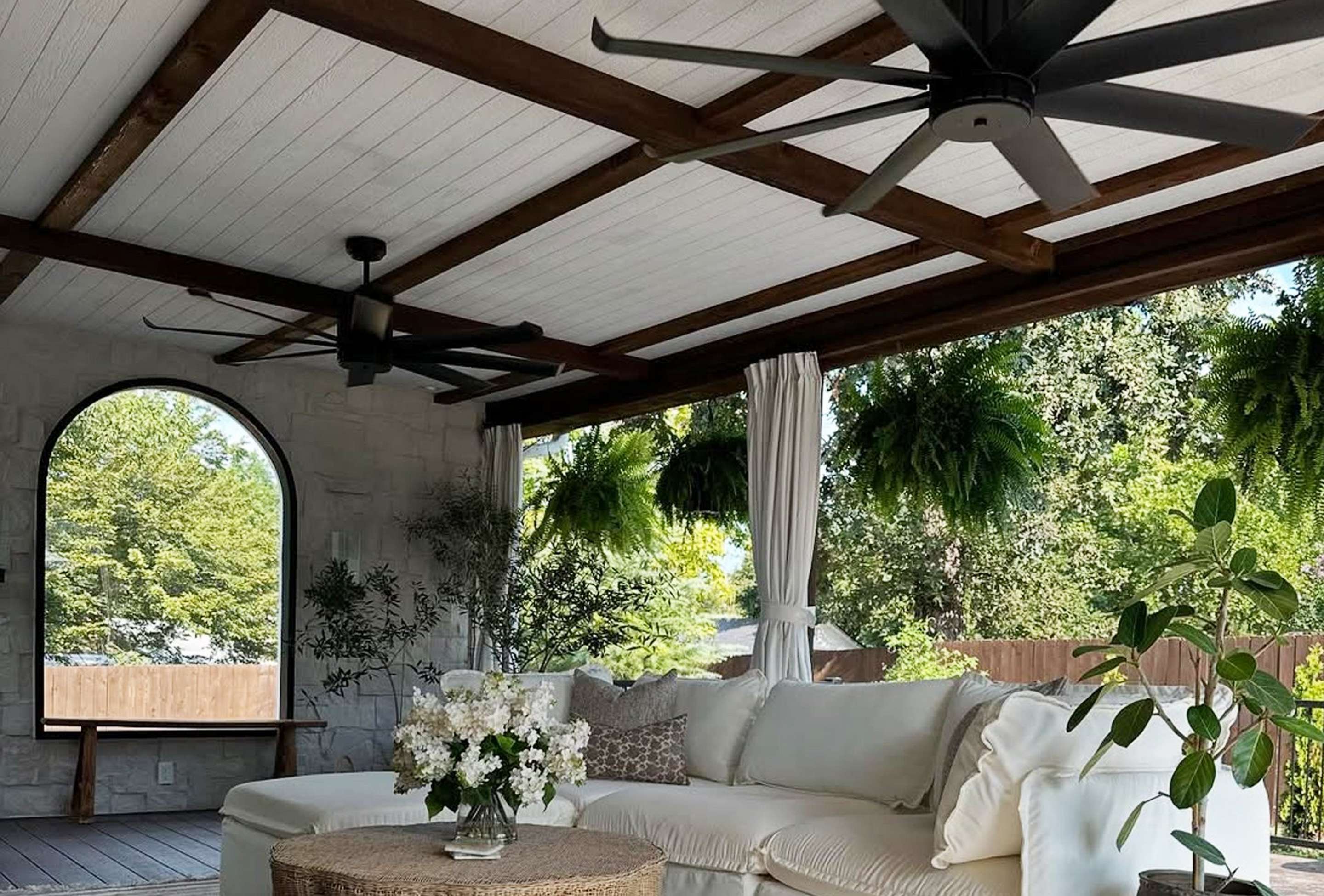 Angled Spoke Indoor / Outdoor Ceiling Fan on a patio