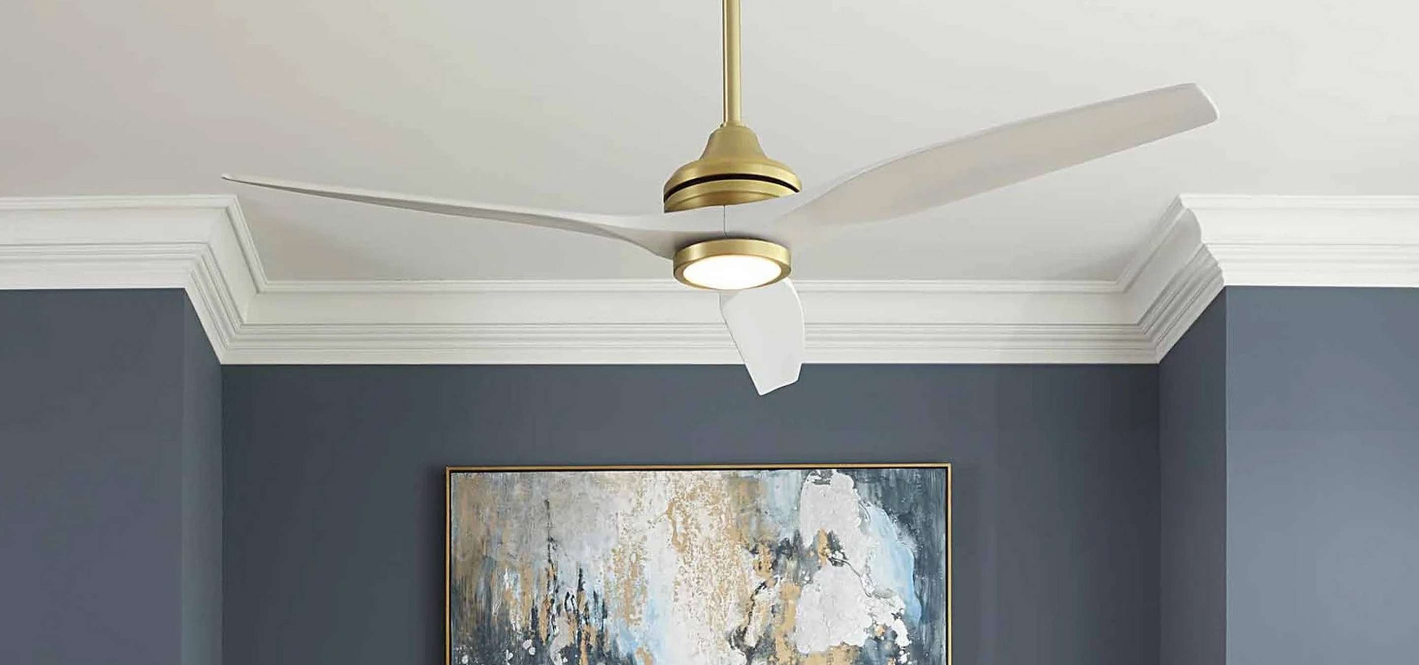 Indoor or Outdoor Metal and Wood LED Ceiling Fan in an apartment