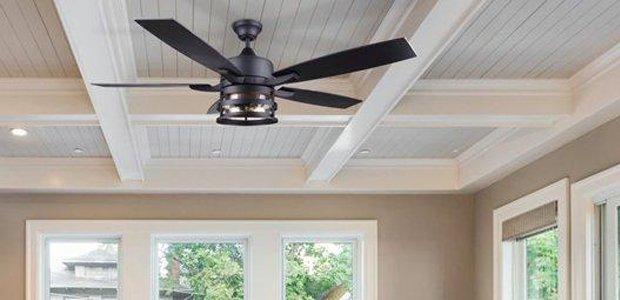 Black ceiling fan on inclosed porch