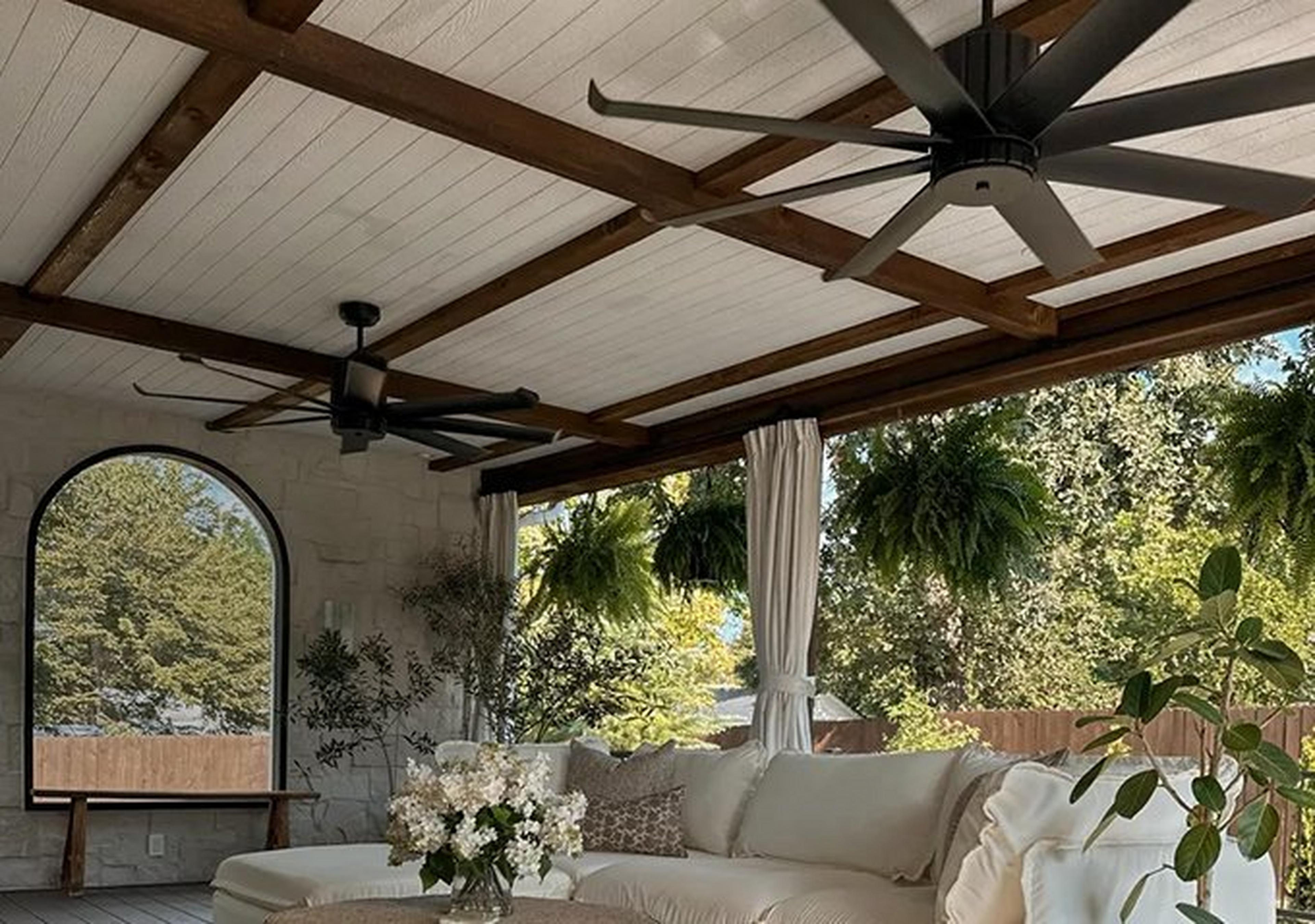 Angled Spoke Indoor/Outdoor Ceiling Fans on a patio